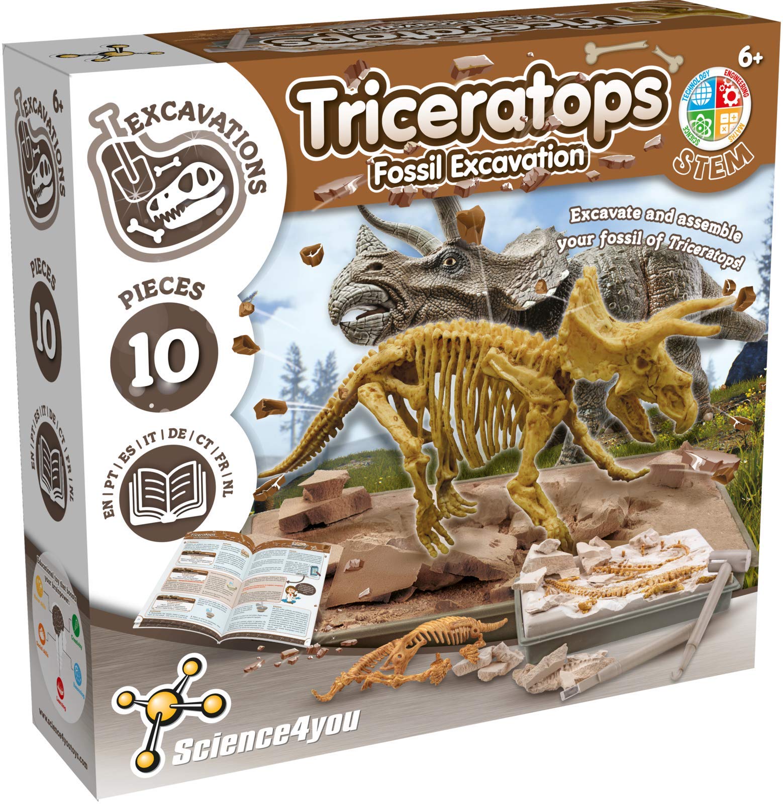 Science4you Triceratops Fossil Digging Kit - 10-Piece Dinosaur Excavation Set for Kids 6+ 8