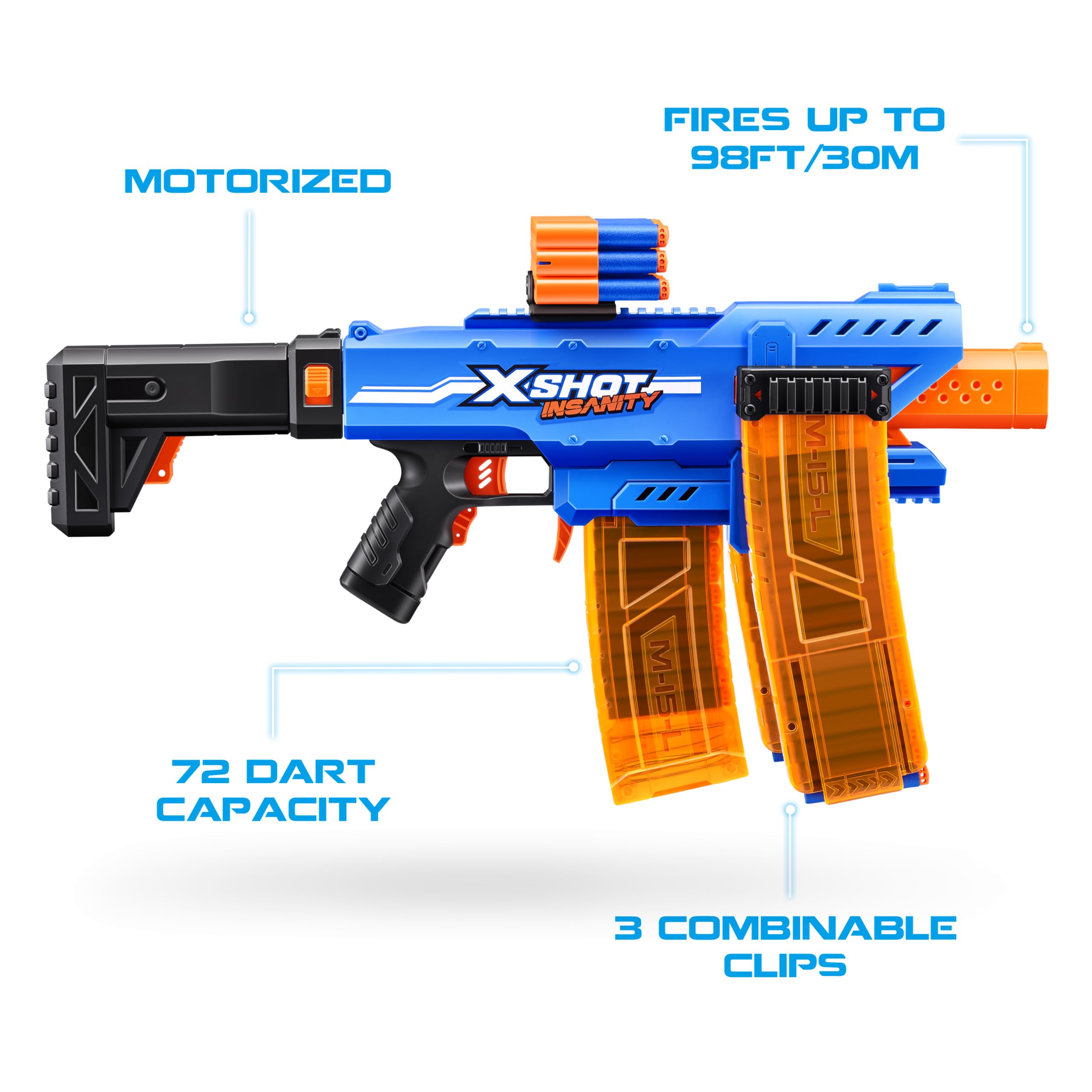 Xshot Insanity Motorized Clip Blaster - Air Pocket Technology with 72 Darts 4