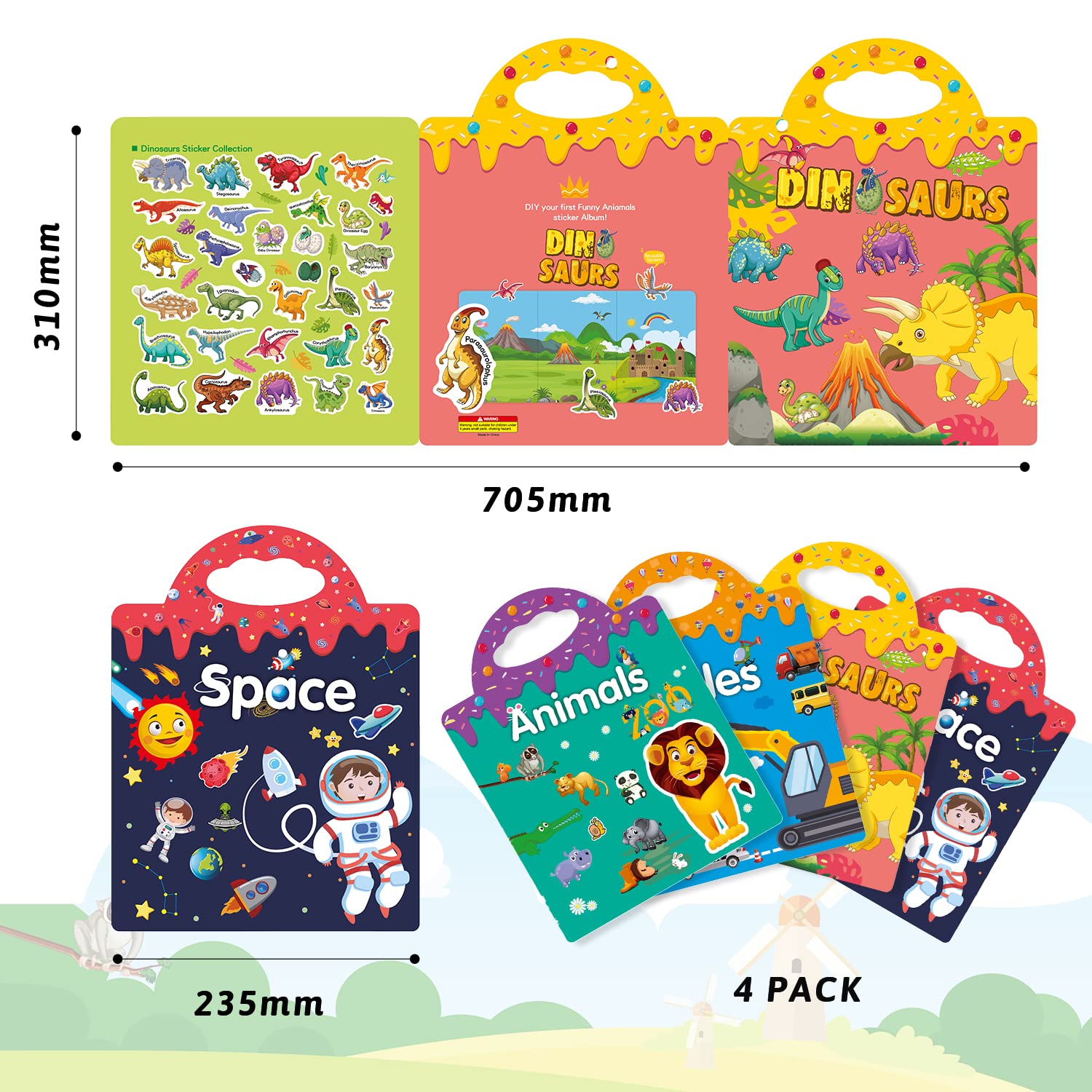 GUYUCOM 4 Pack Reusable Sticker Books - Educational DIY Toys for Kids Ages 1-8 4