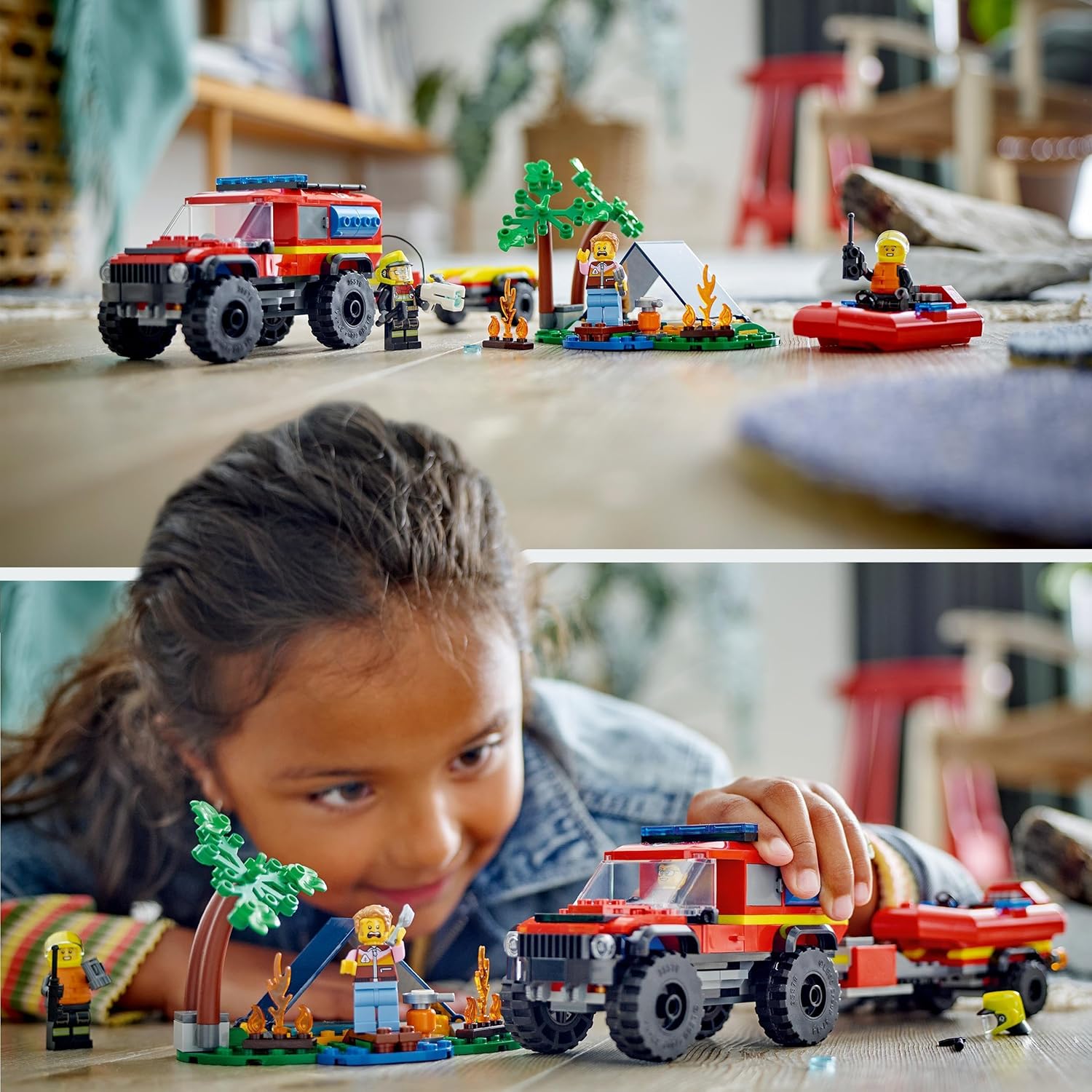 LEGO City 4x4 Fire Engine with Rescue Boat Building Set - Fire Rescue Playset for Ages 5+