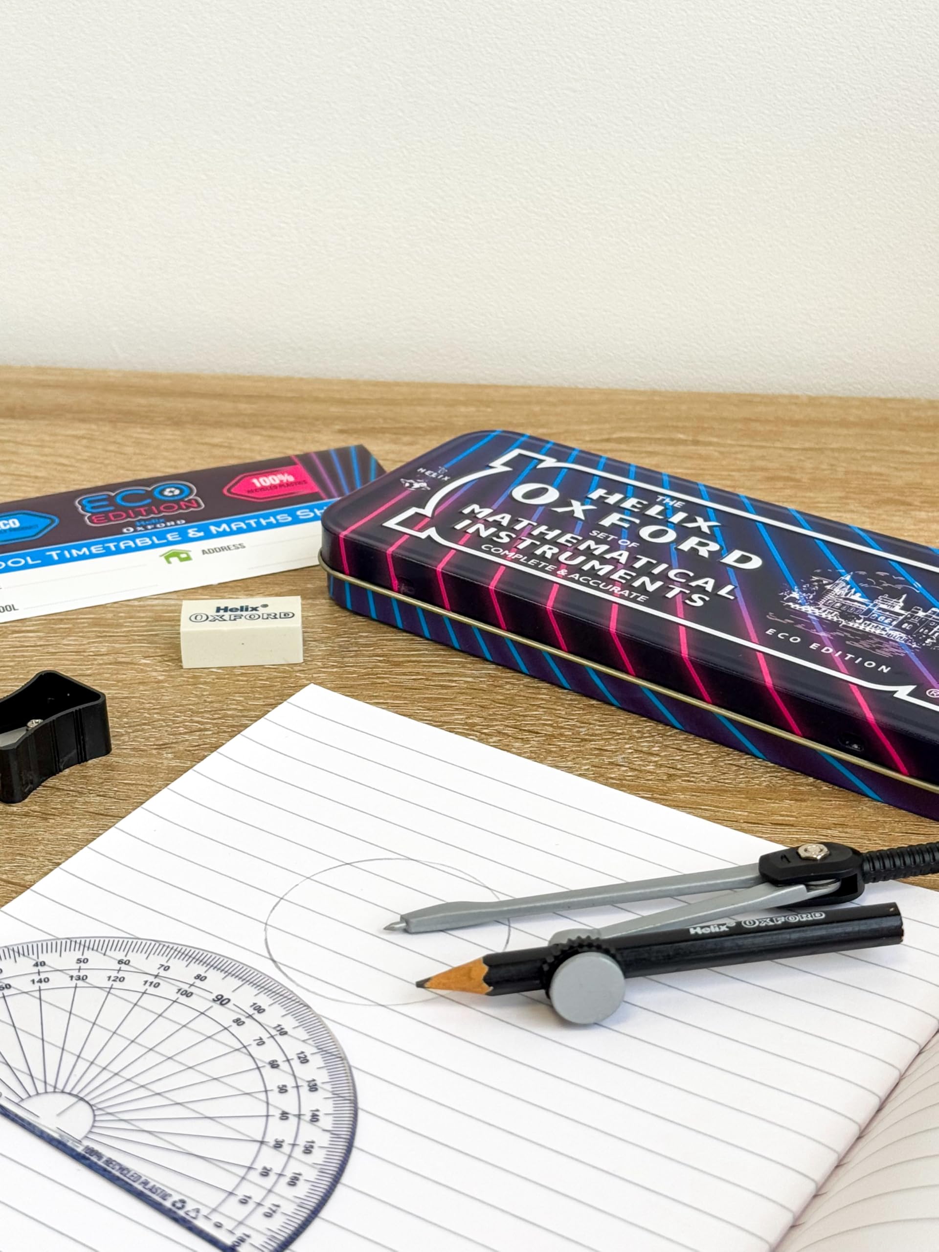 Helix Oxford Cyber Eco Maths Set - 9 Piece Geometry Set with Recycled Contents | Metal Tin | Model 170556 5