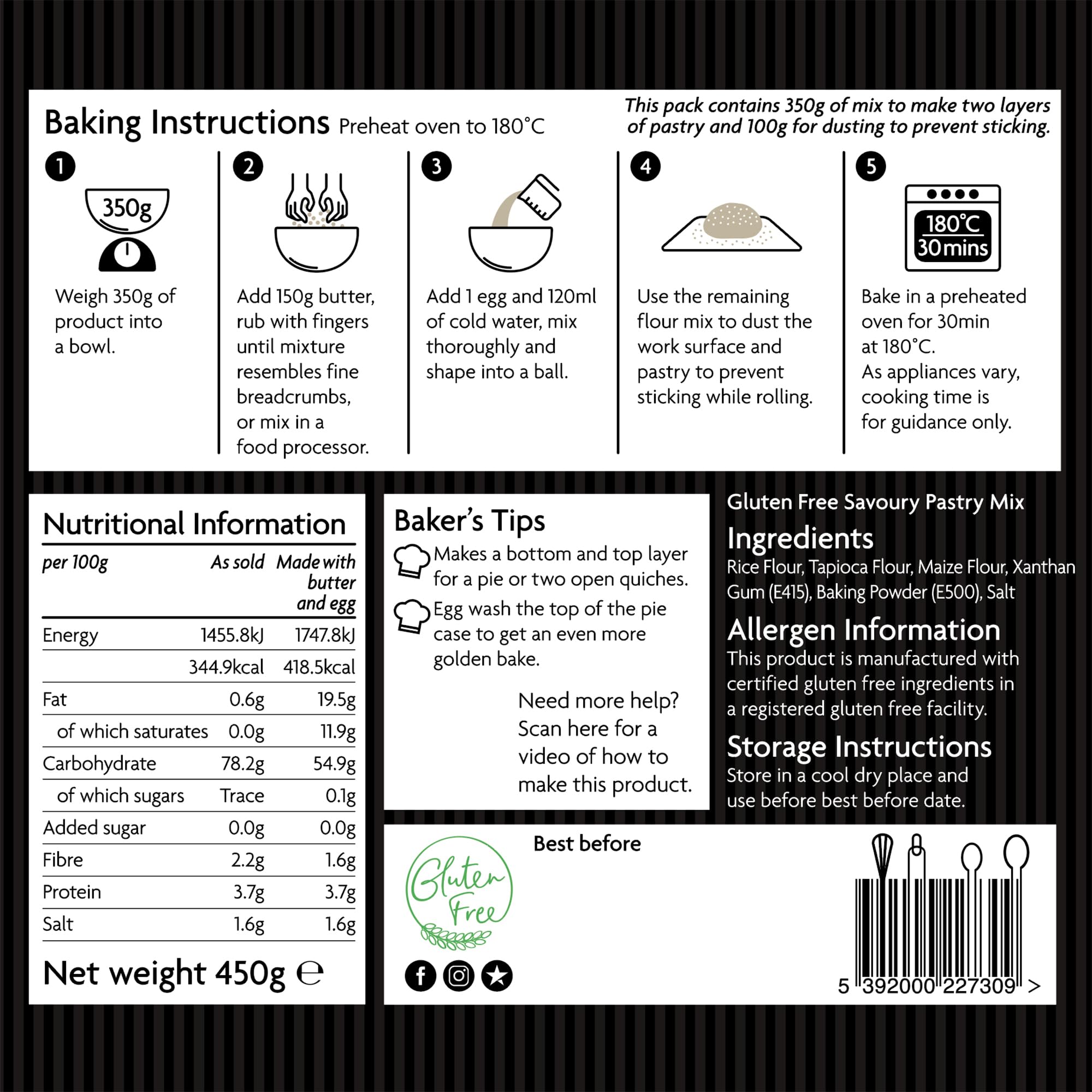 Crust Gluten Free Savoury Shortcrust Pastry Mix - 450g | Award Winning Recipe
