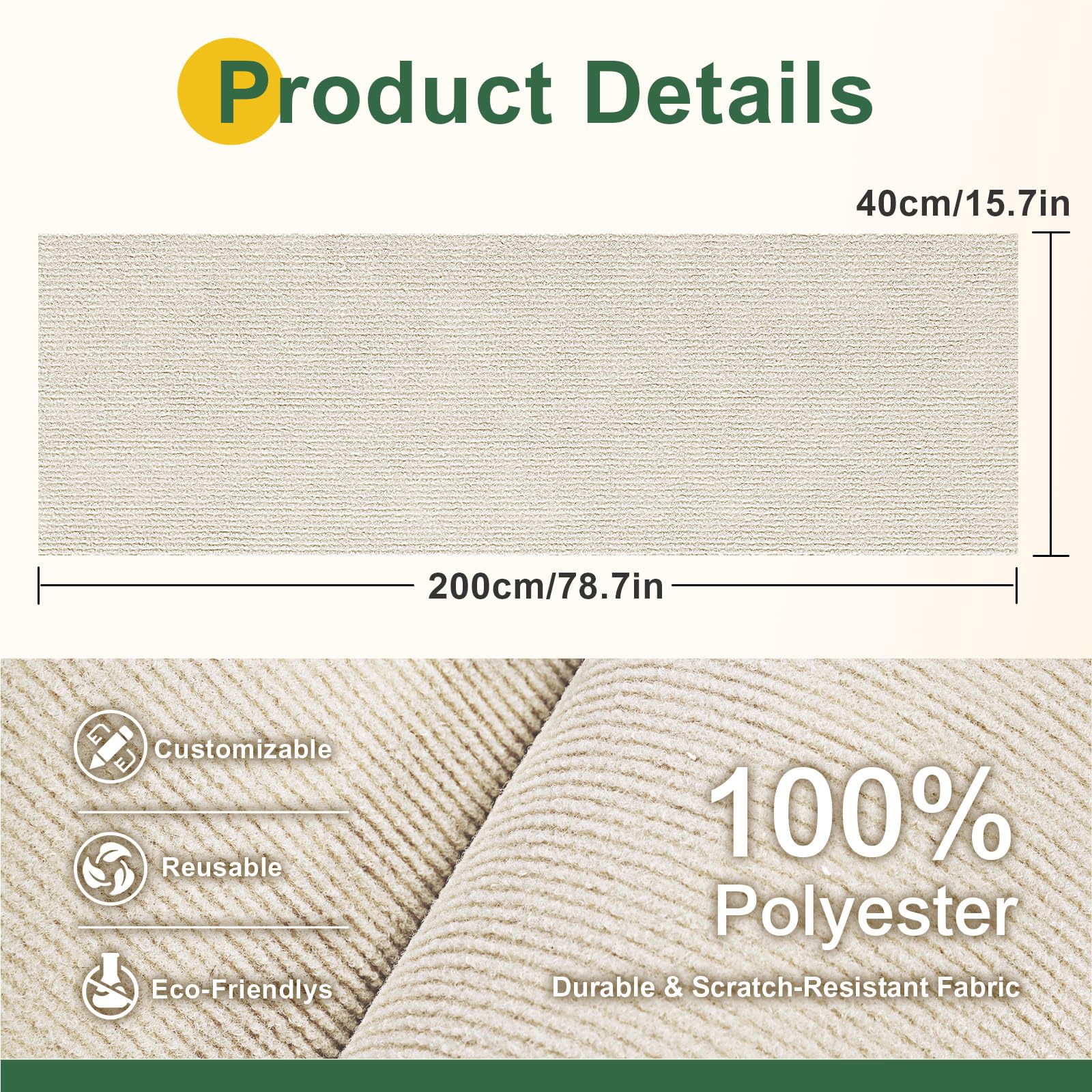 Gimars Self-Adhesive Cat Scratching Mat - 200 x 40cm | Thickened Polyester | DIY Cuttable 2