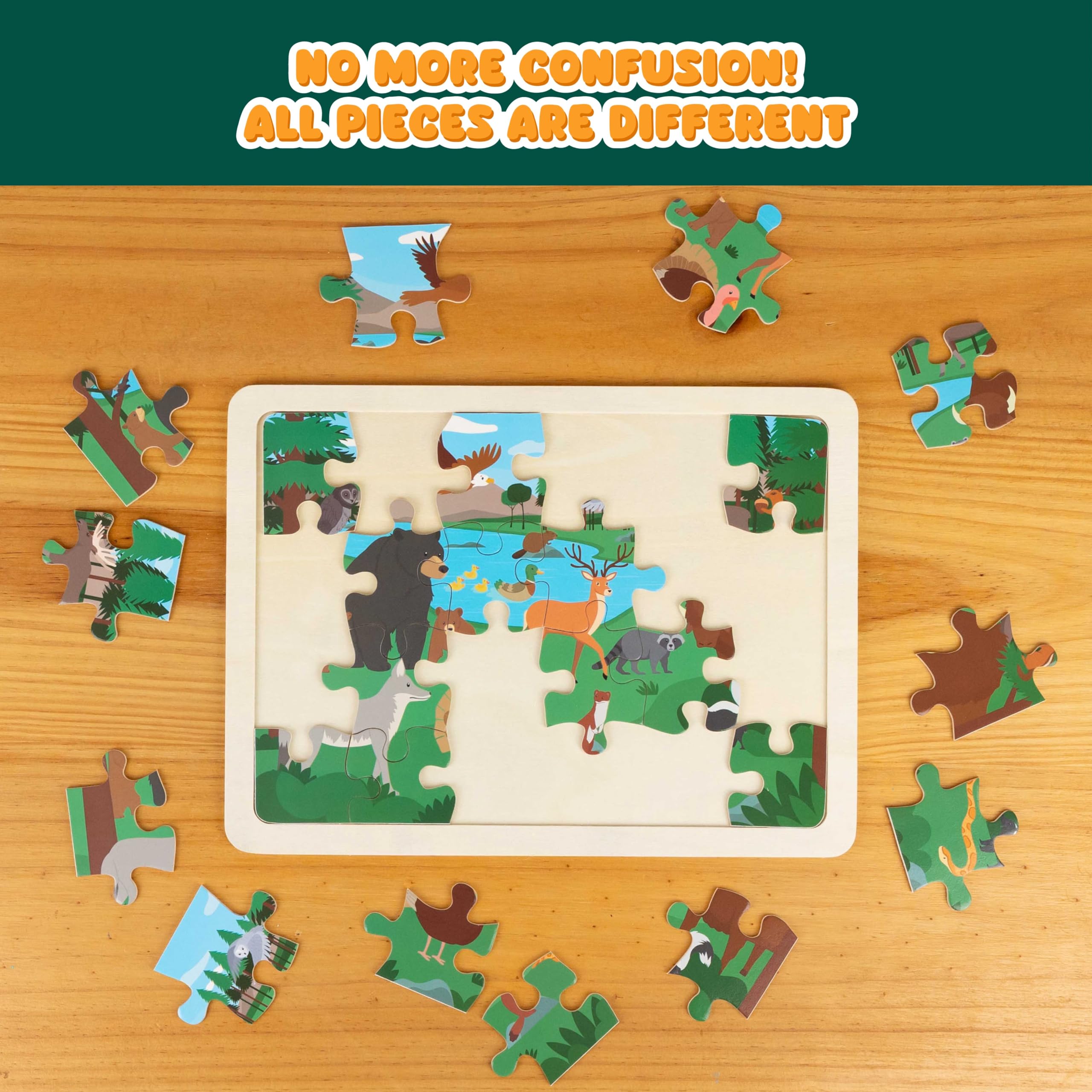 BONNYCO 6 Set Wooden Puzzles - 24 Pieces Each, Animals from Around the World | Educational Toy | Ages 2+ 6