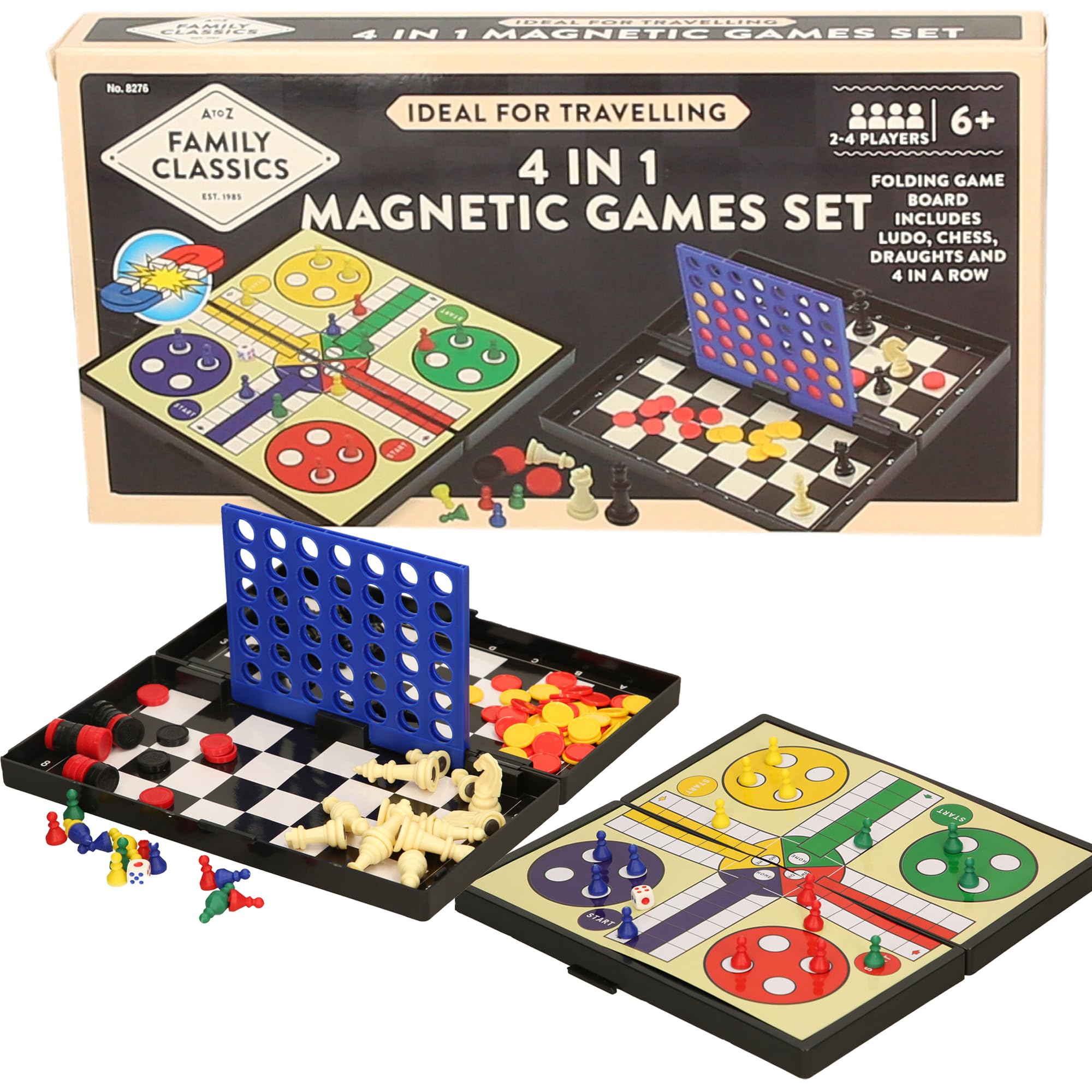 Atoz 4-in-1 Magnetic Travel Games Set - Ludo, Chess, Draughts & Connect Four | 2-4 Players 1