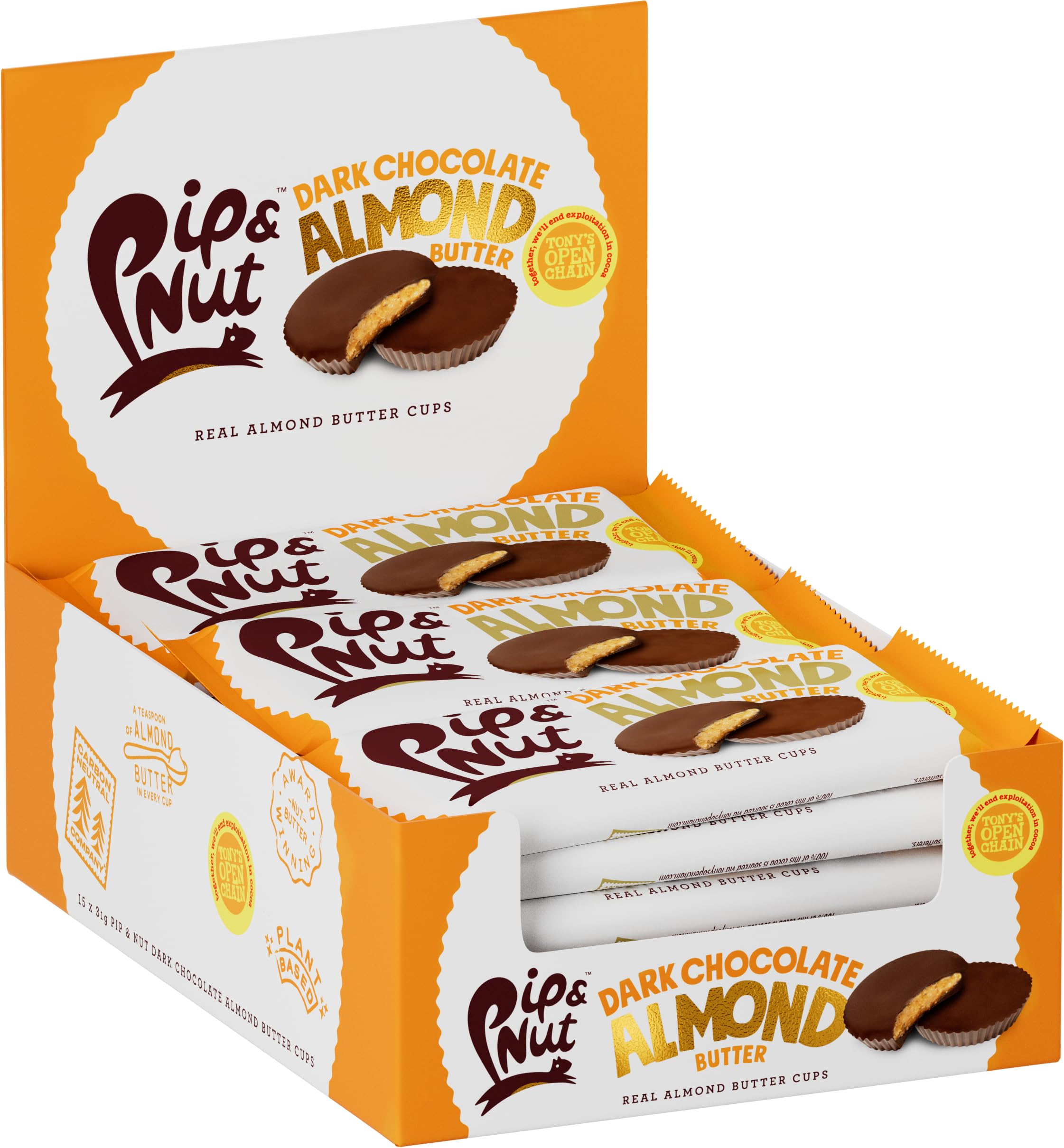 Pip & Nut Dark Chocolate Almond Butter Cups - 15 Pack (2 Cups per Pack) | Sustainably Sourced Chocolate 1