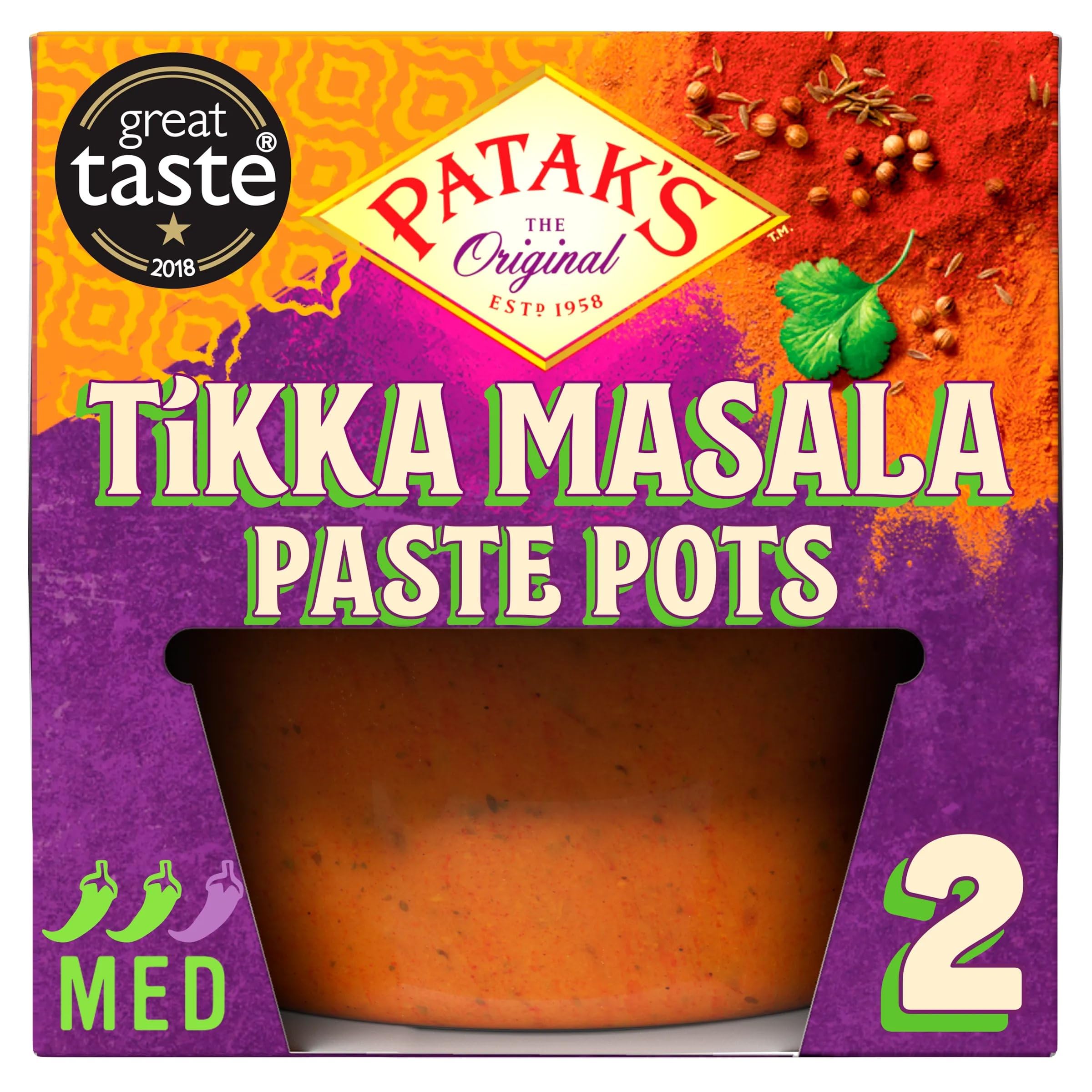 Patak's Tikka Masala Paste Pots - Medium Spice, Gluten Free, Vegan | 2 Pack (140g Total)