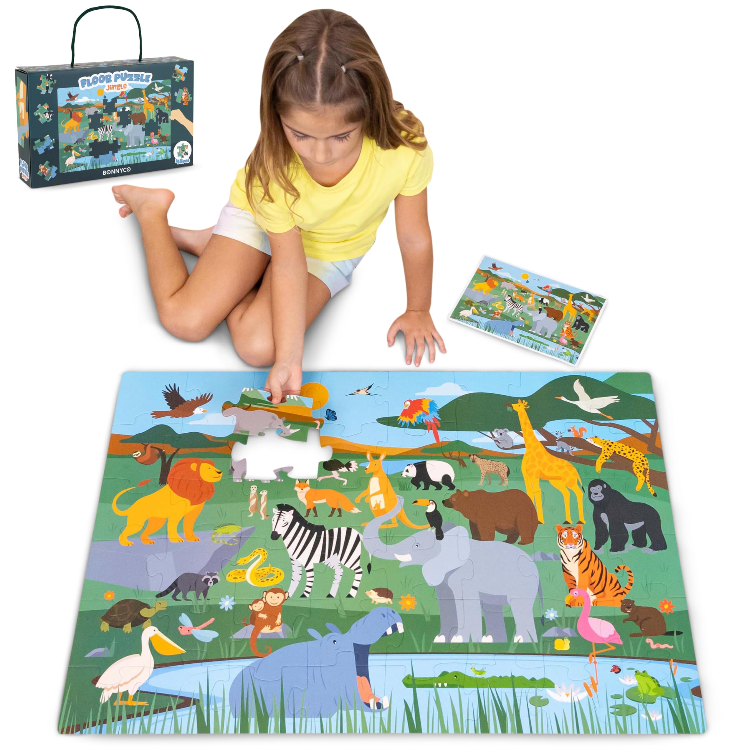 BONNYCO Giant Jungle Floor Puzzle - 48 Large Pieces | 92 cm x 62 cm | Ages 2-99 1