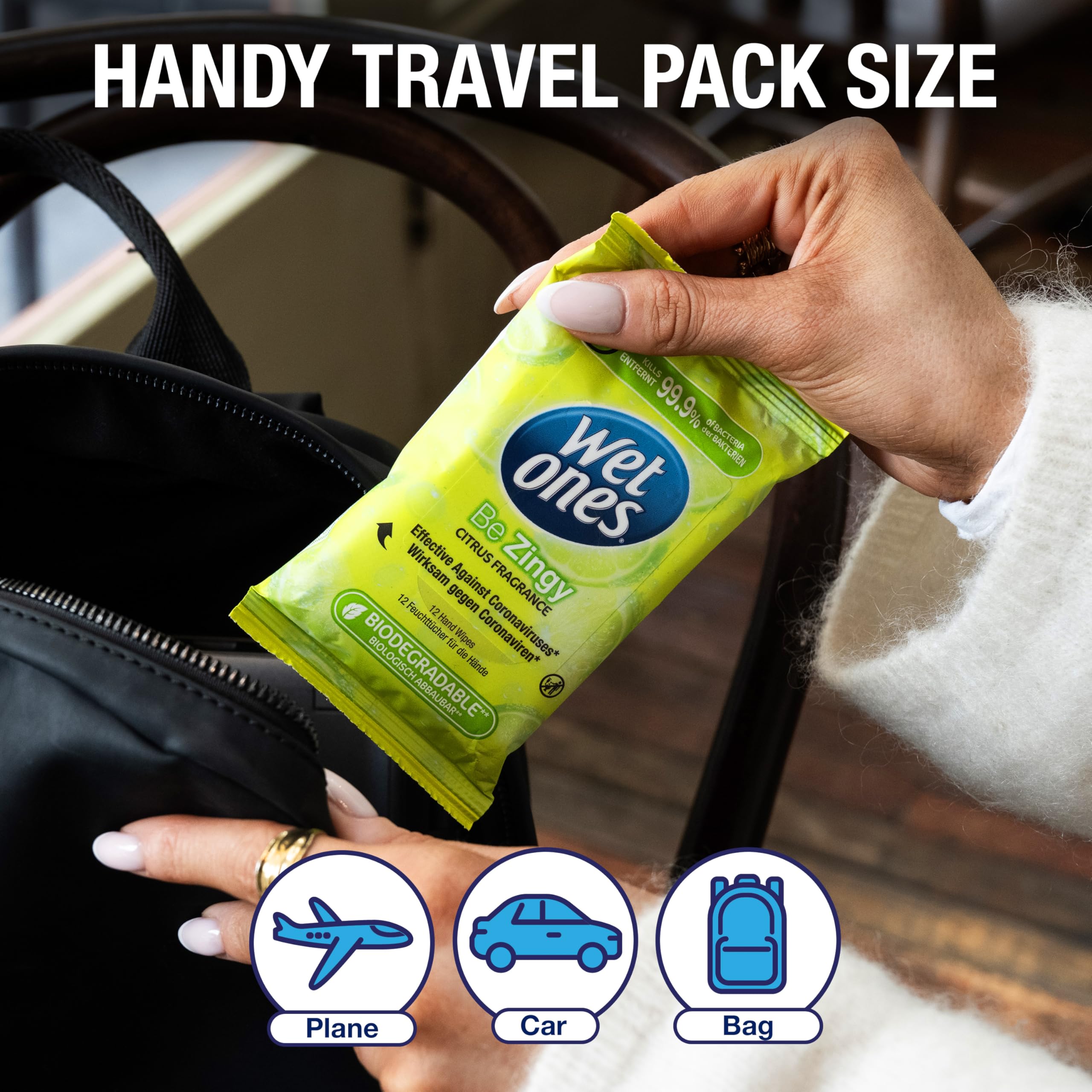 Wet Ones Plastic Free Antibacterial Pocket Size Hand Wipes, Citrus Scent, 144 Count 5