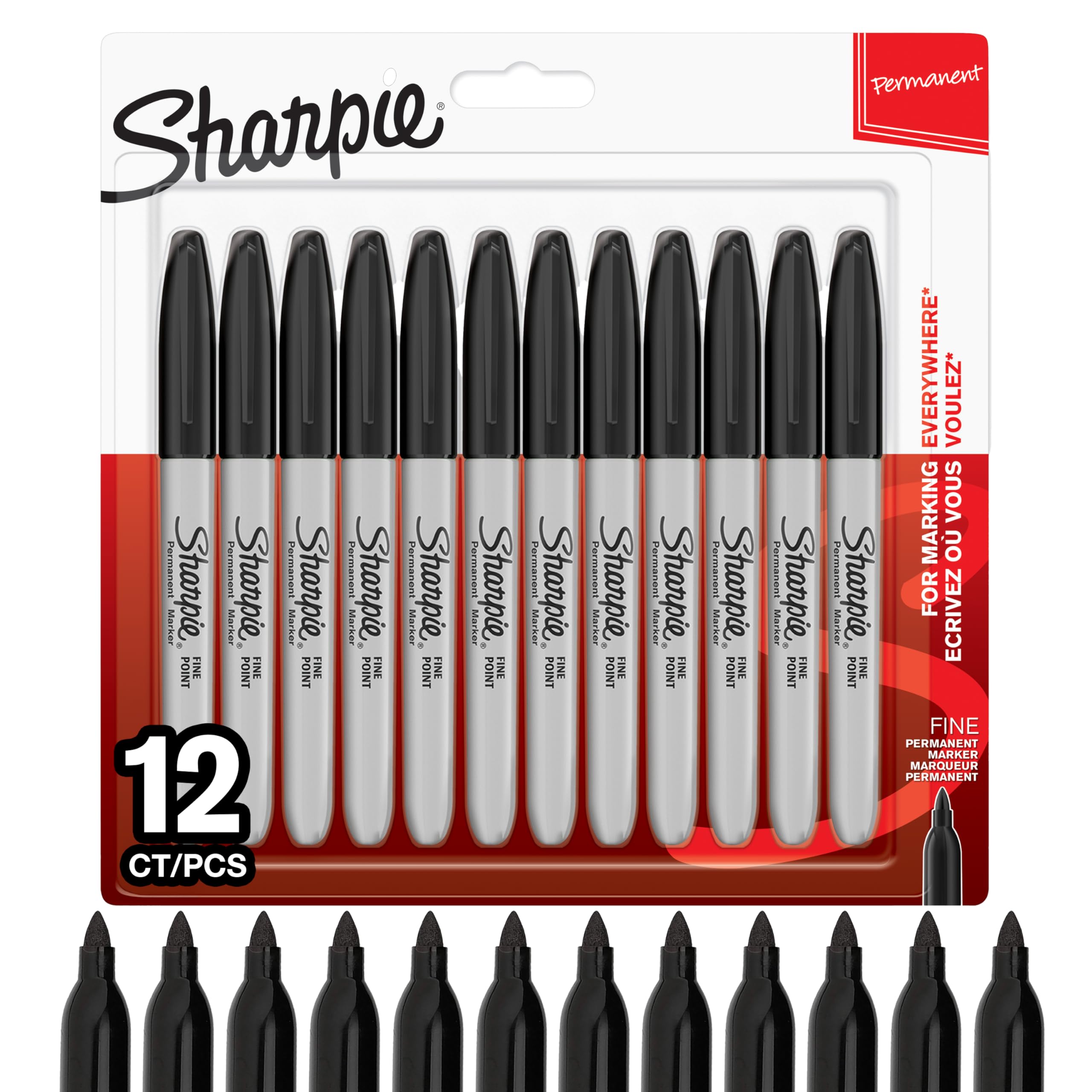 Sharpie Permanent Markers - Fine Point for Bold Details | Black Ink | 12 Pack