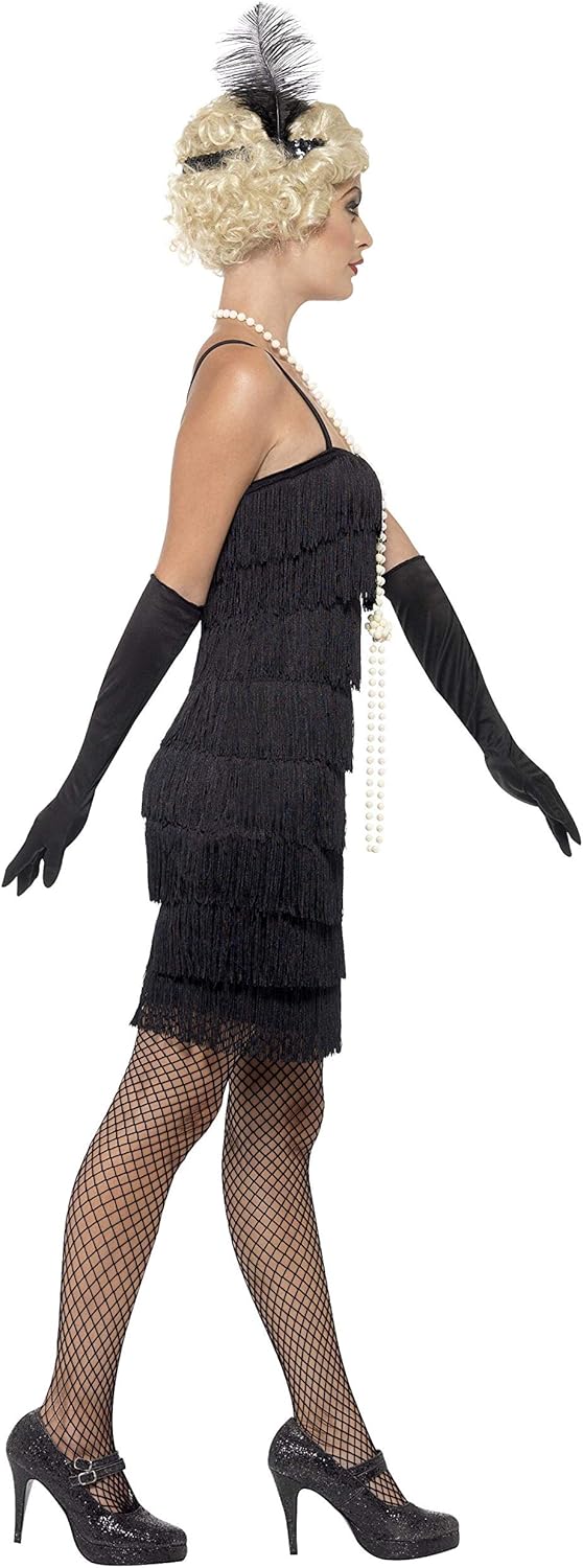 Smiffys 1920s Flapper Girl Costume - Short Dress, Headband & Gloves, Black, UK Size 08-10 3