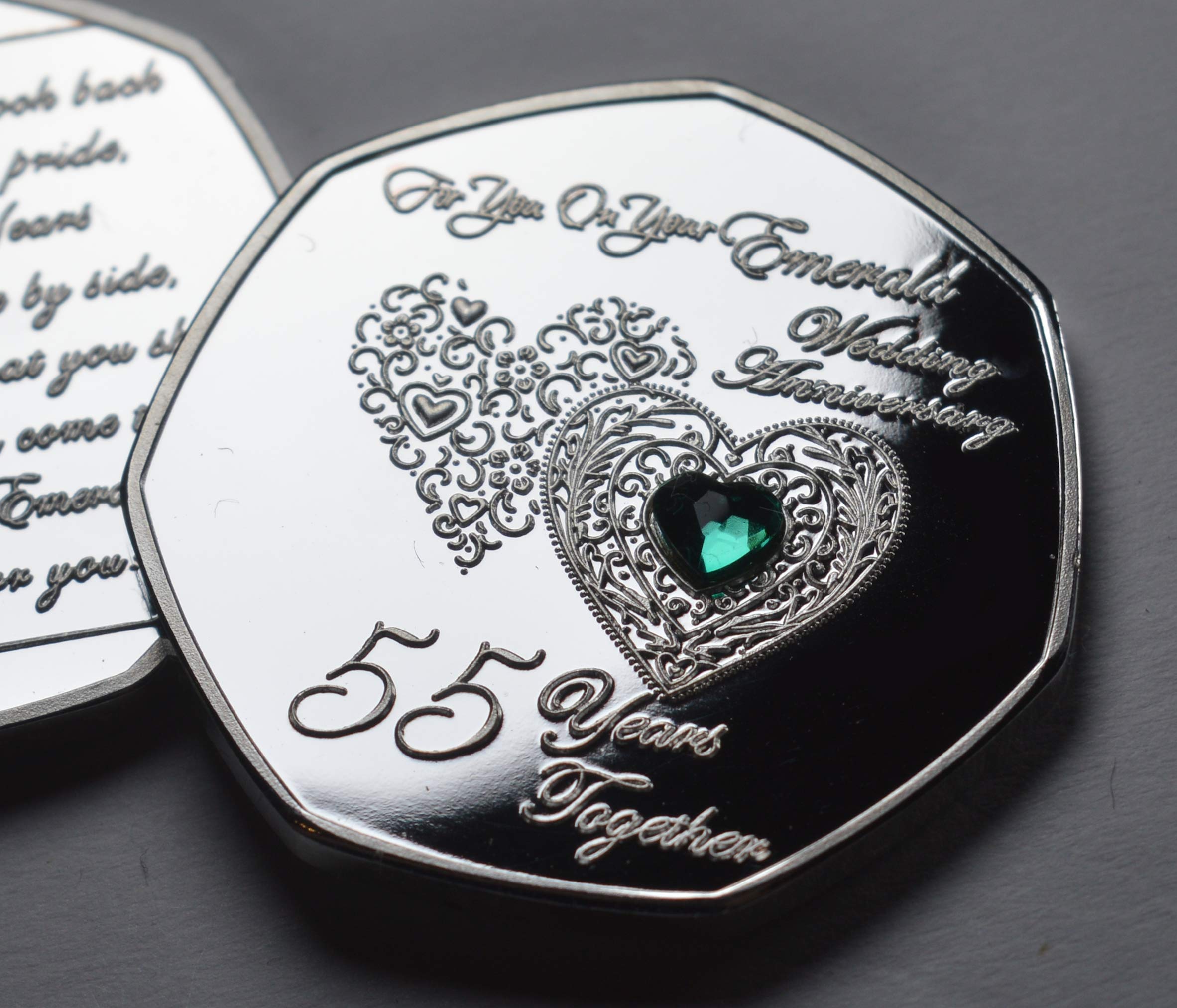 The Commemorative Coin Company 55th Emerald Wedding Anniversary Silver Commemorative Coin - .999 Silver Plated | 8g | 27mm Diameter 1