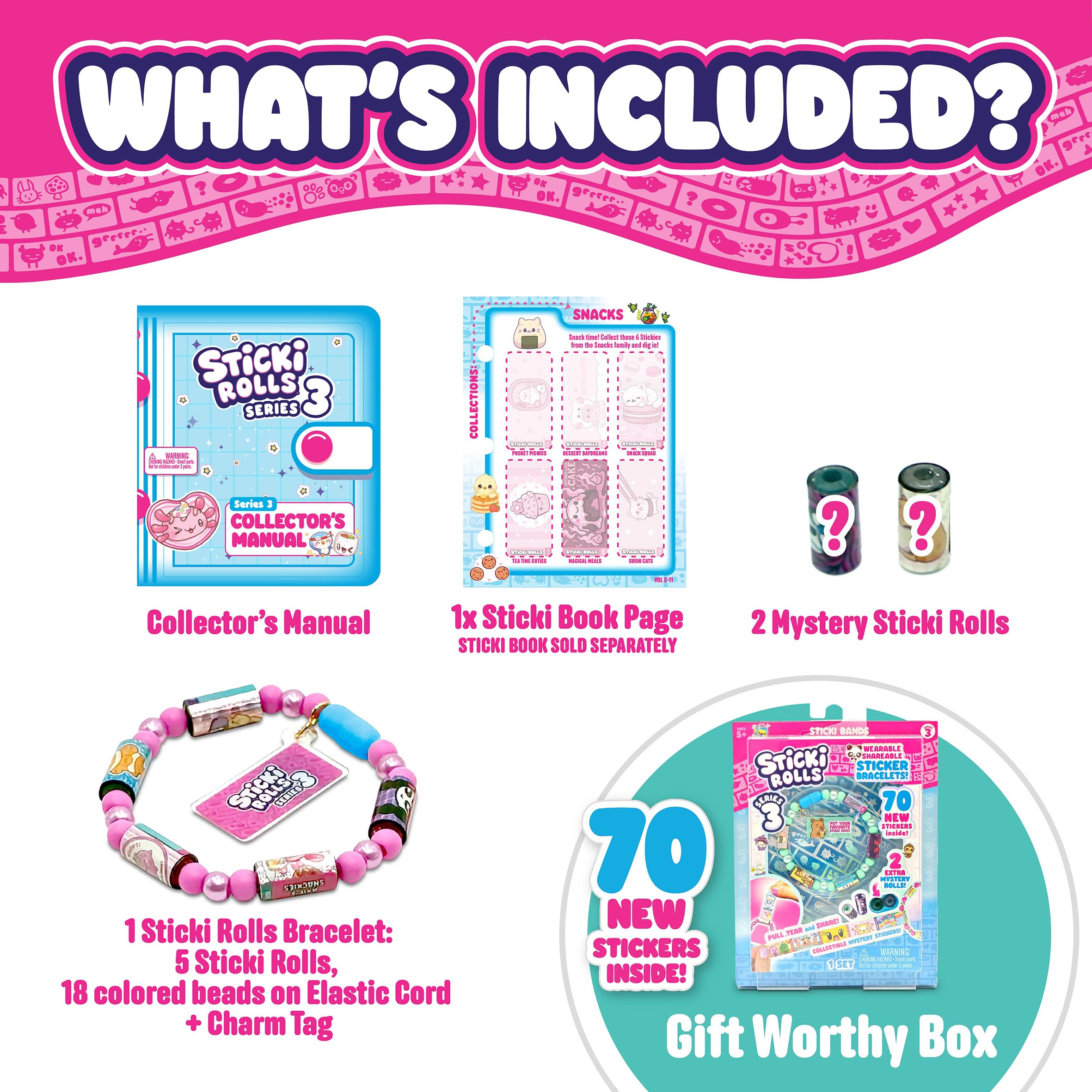 STICKI ROLLS Sticki Band Single Pack S3 - Wearable, Shareable Sticker Bracelets | Ages 5+ 3