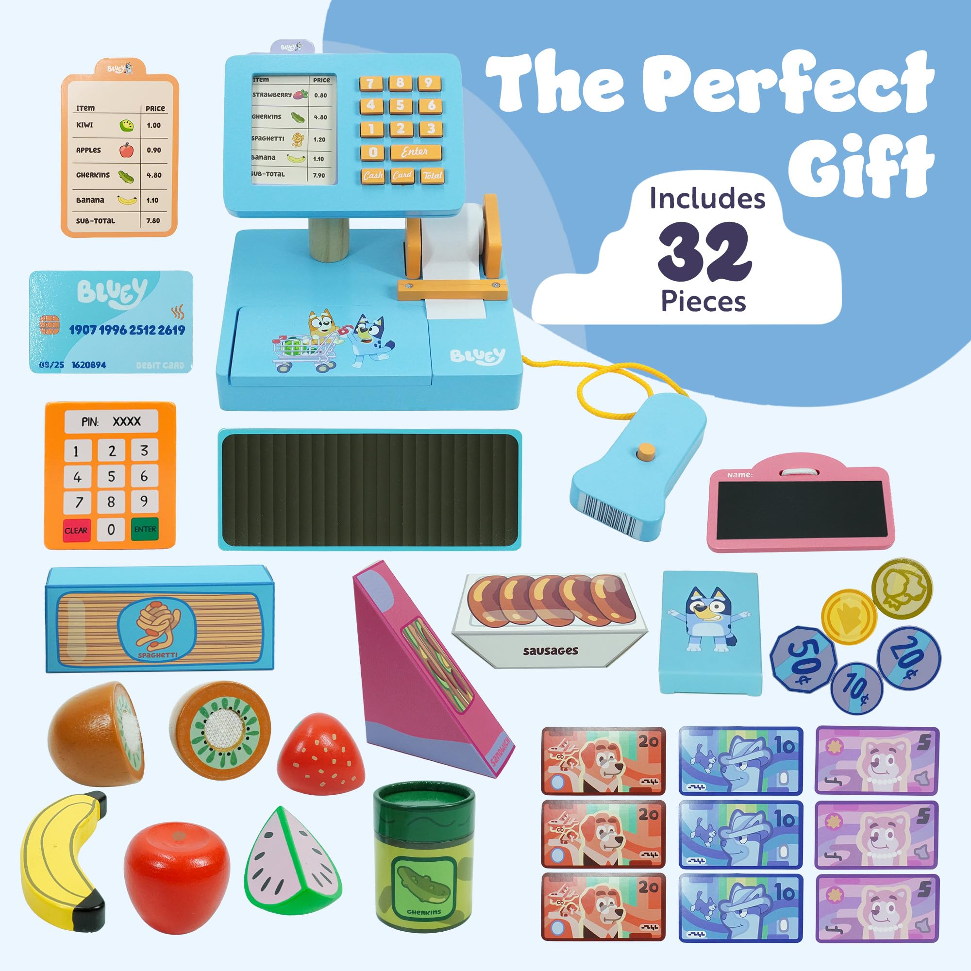 Bluey Cash Register - 32-Piece Pretend Play Checkout Toy with Sounds & Scanner 5