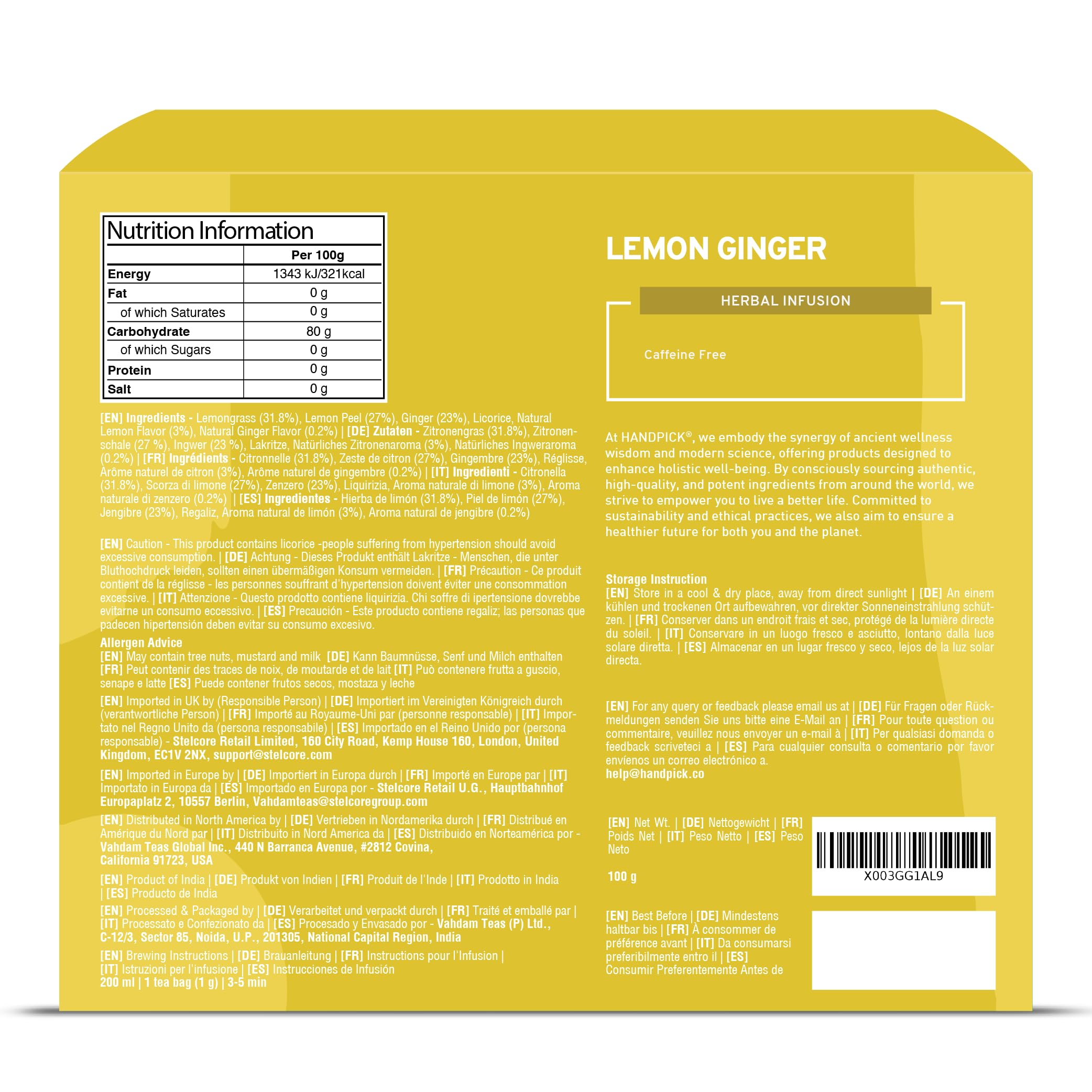 HANDPICK Lemon Ginger Herbal Tea Bags - 100 Count | Lemon, Ginger, Lemongrass & Licorice Blend | Eco-Conscious 8