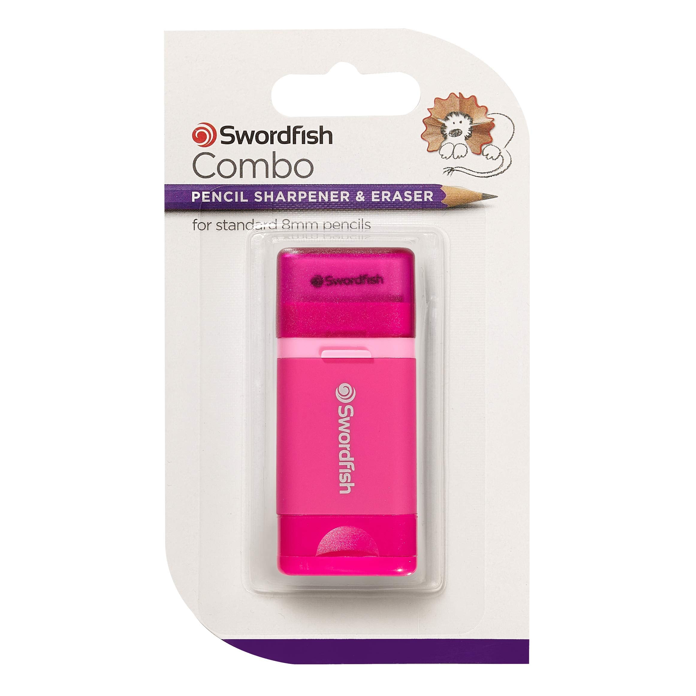 Swordfish Combo Pencil Sharpener with Mess-Free Canister and Eraser | Pink | Pack of 1 3