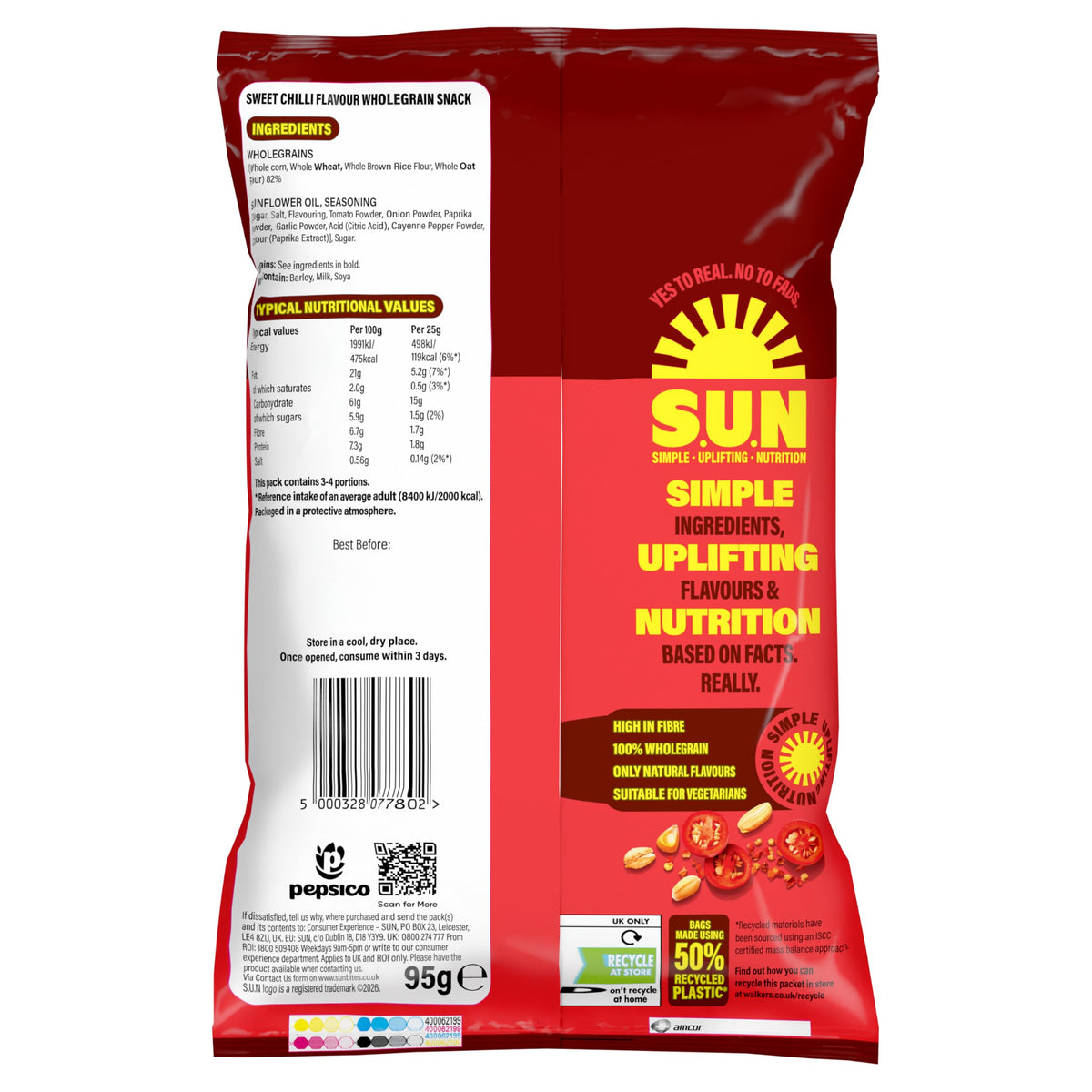 Sunbites Sweet Chilli Sharing Snacks - 100% Wholegrain, High Fibre | 95g