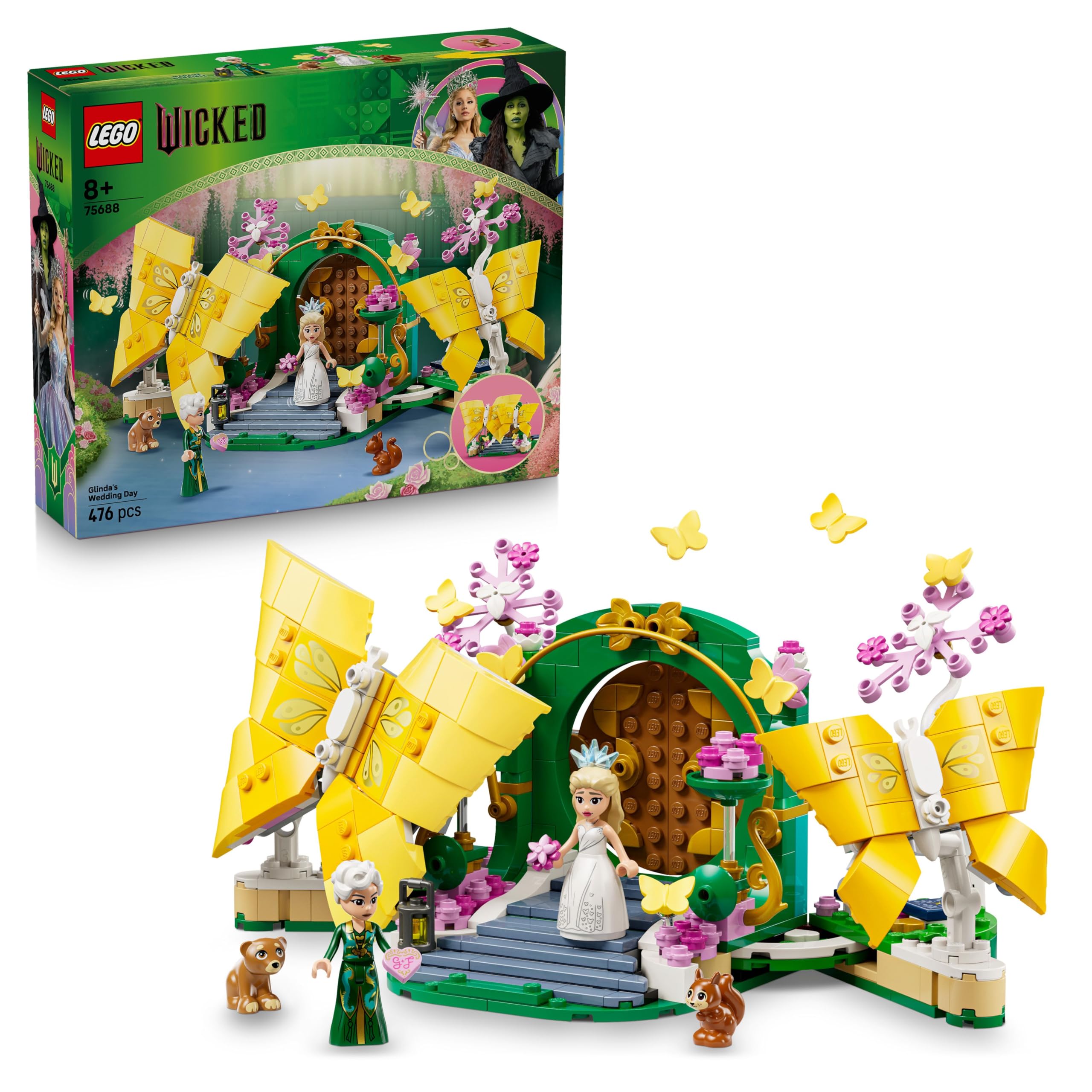 LEGO Wicked Glinda's Wedding Day - Building Toy with 2 Mini Dolls & 2 Posable Butterflies for Ages 8+