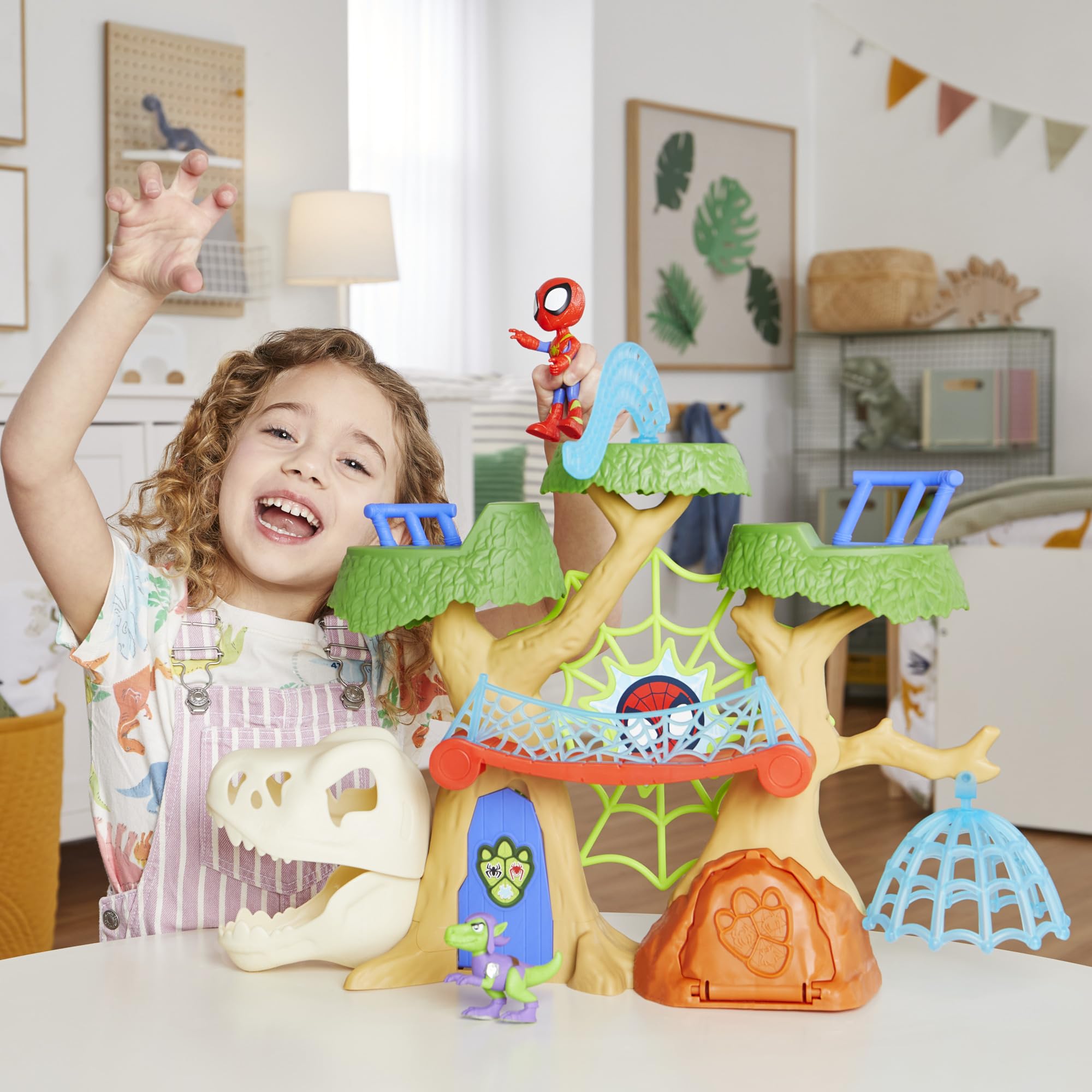 SPIDEY AND HIS AMAZING FRIENDS Dino-Webs Treehouse Playset | Spidey & Goblin Raptor Figures | Ages 3+ 6