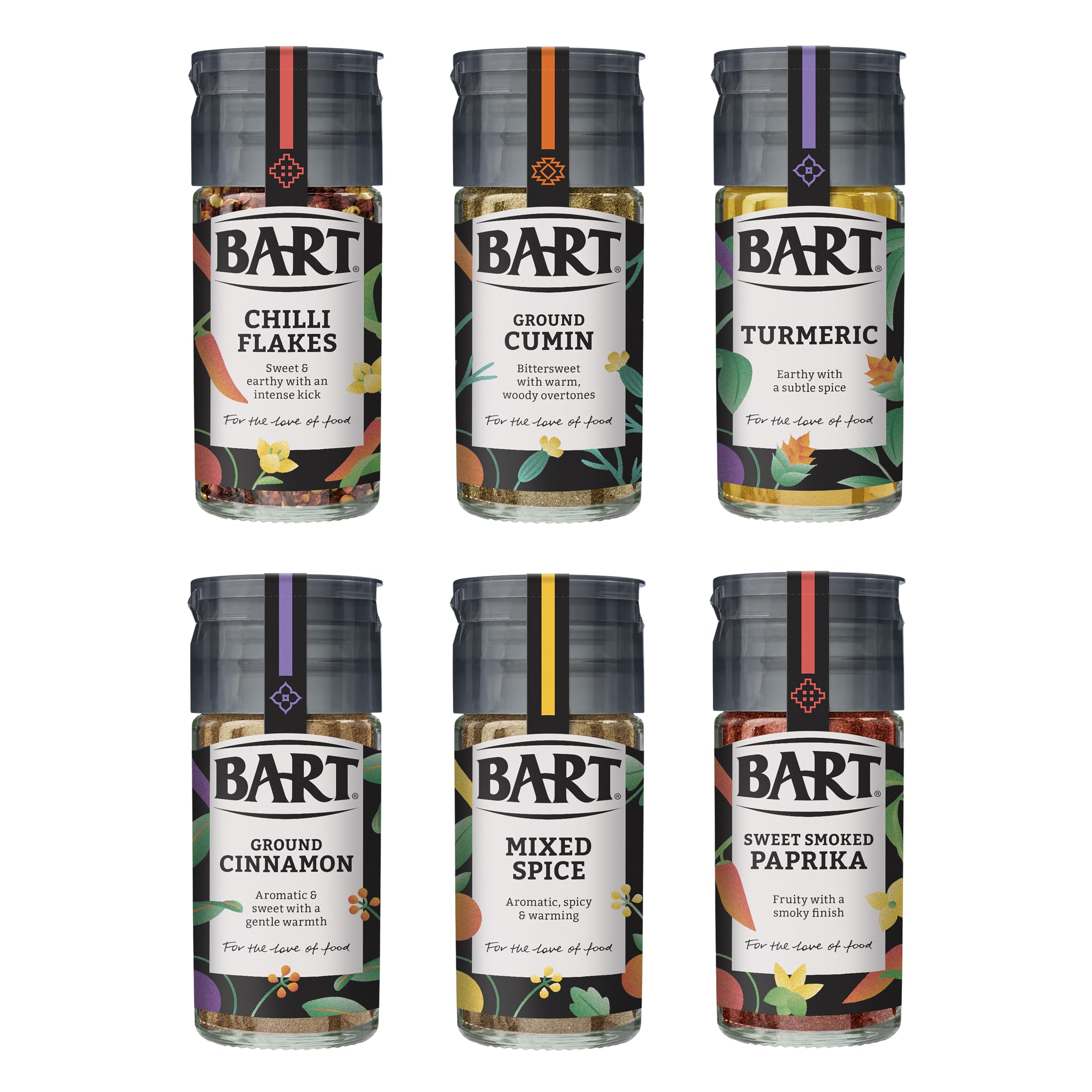 BART Essential Spices Bundle - 6-Piece Spice Set with Chilli Flakes, Turmeric, Cumin, Cinnamon, Paprika & Mixed Spice