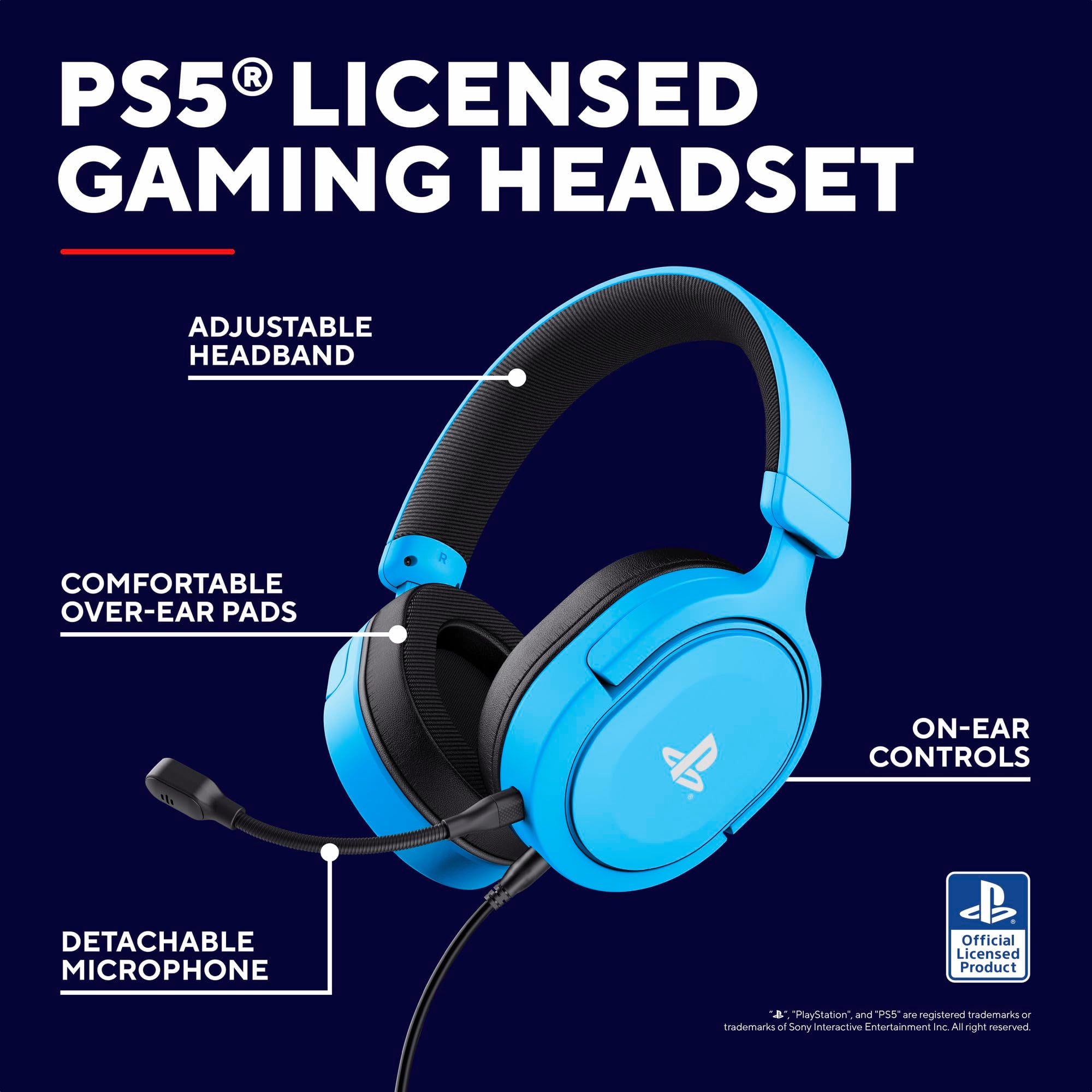 GXTrust GXT 498B Forta Gaming Headset - Officially Licensed for PS5 | 50mm Drivers | Detachable Mic | Blue 2
