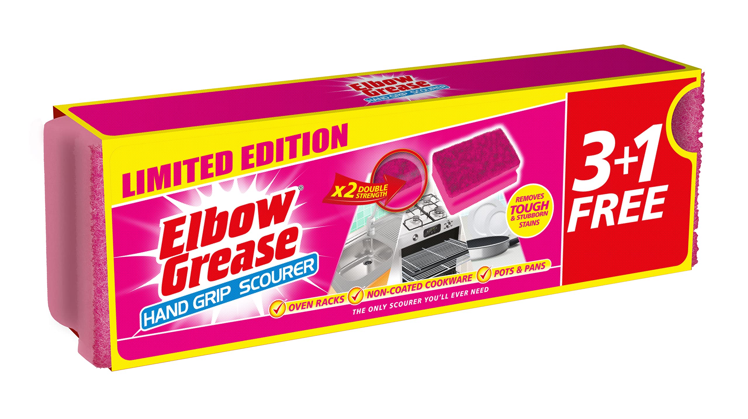 Elbow Grease Heavy Duty Hand Grip Scourers - 4 Pack Pink | Double-Sided Cleaning