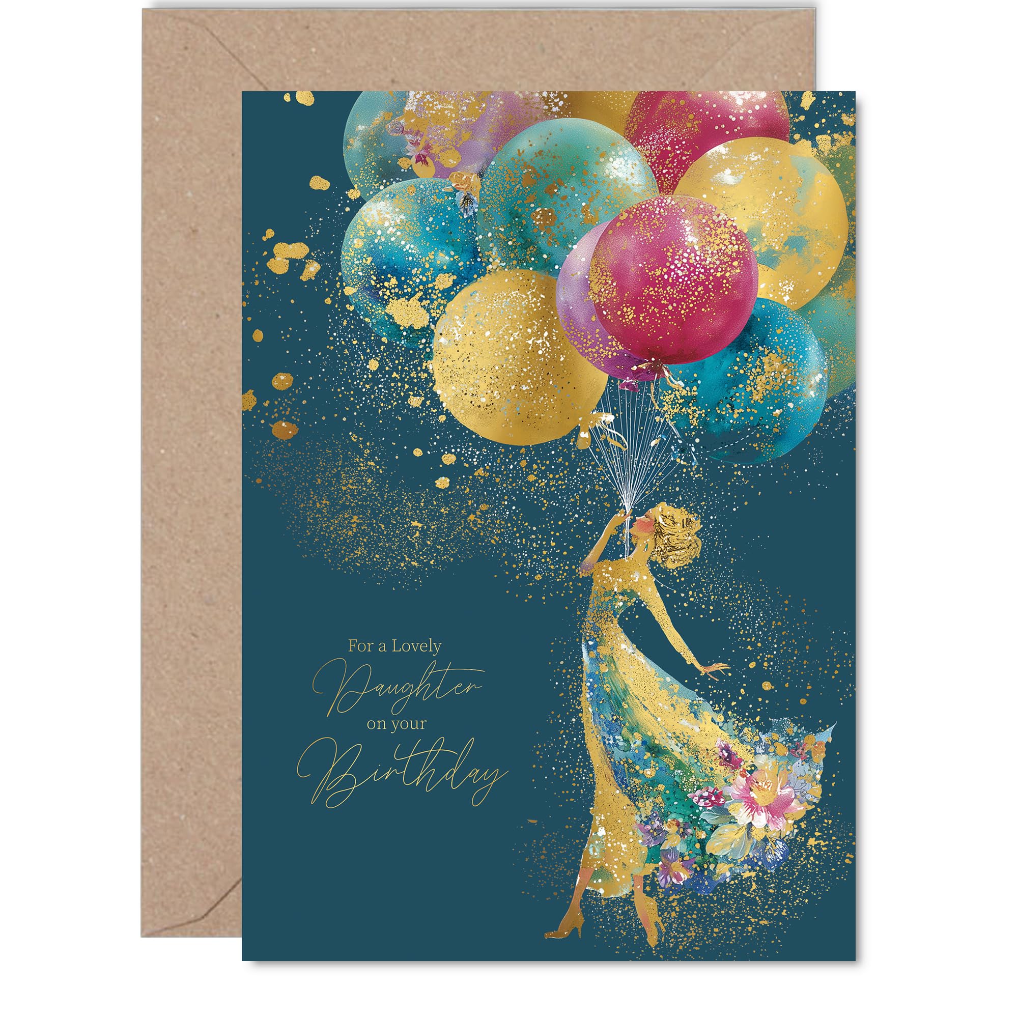 Giftzie Daughter Birthday Card - Gold Silhouette Balloons | 127mm x 178mm | Uncoated Interior 1