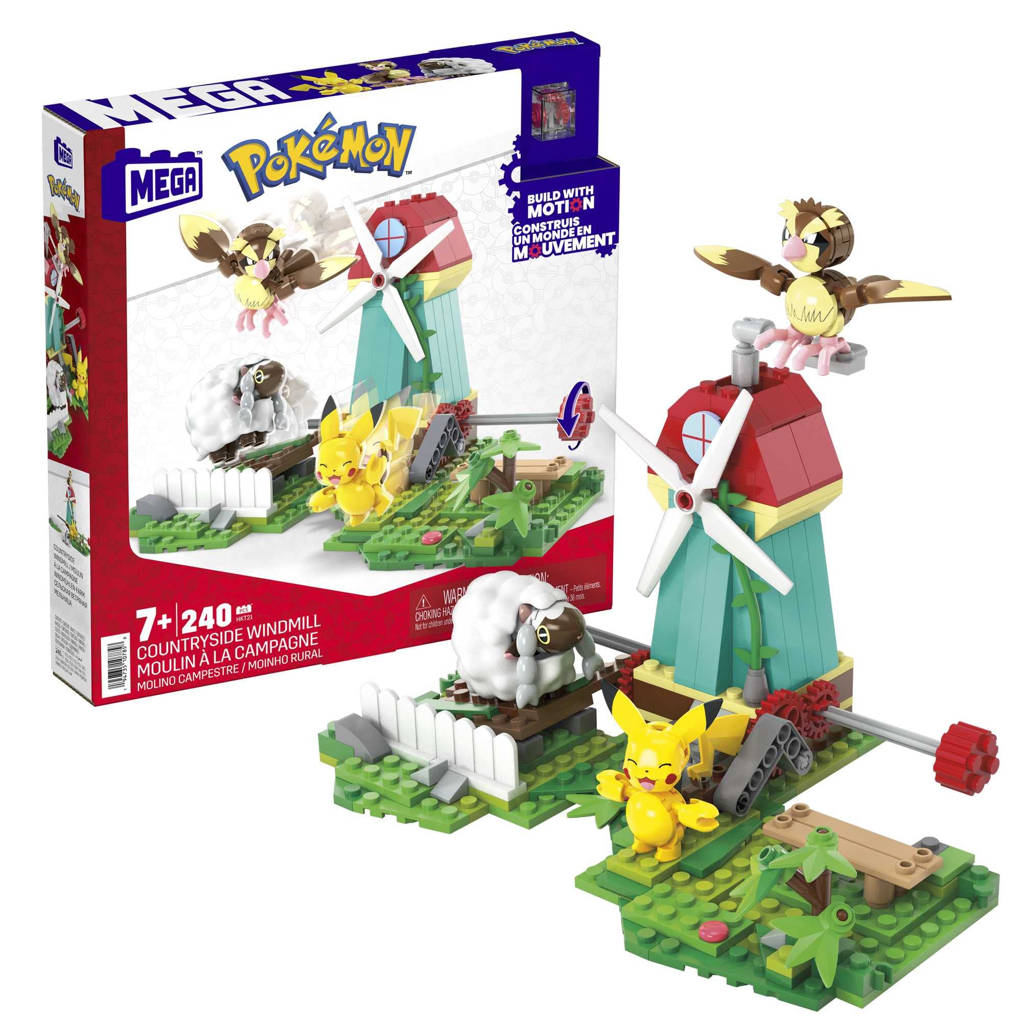 Mega Bloks Pokémon Countryside Windmill Building Set with Pikachu, Pidgey, Wooloo | 240 Pieces | Ages 7+ 1
