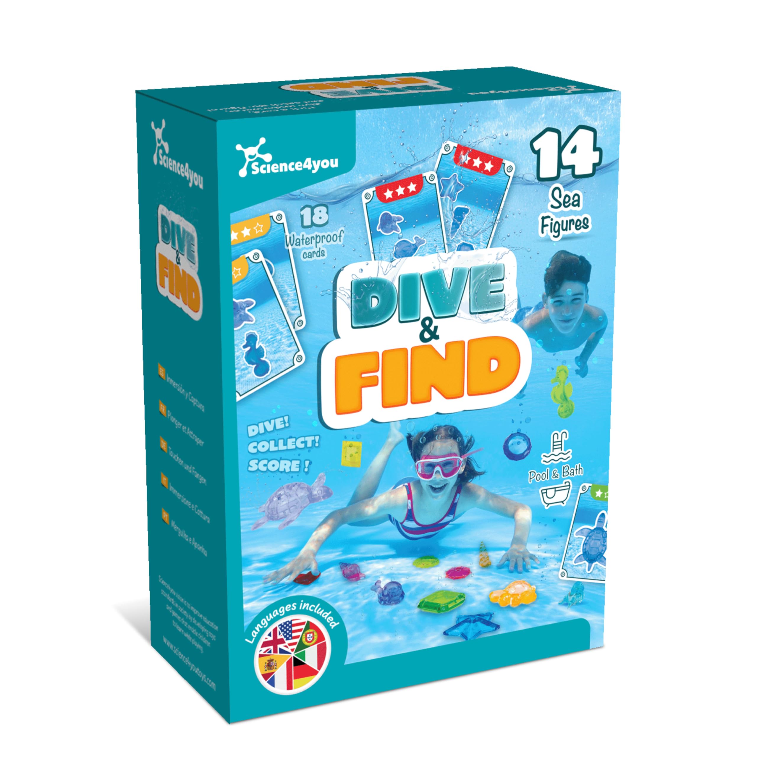 Science4you Water Games for Kids - 14 Sea Figures & 18 Waterproof Cards Pool Playset
