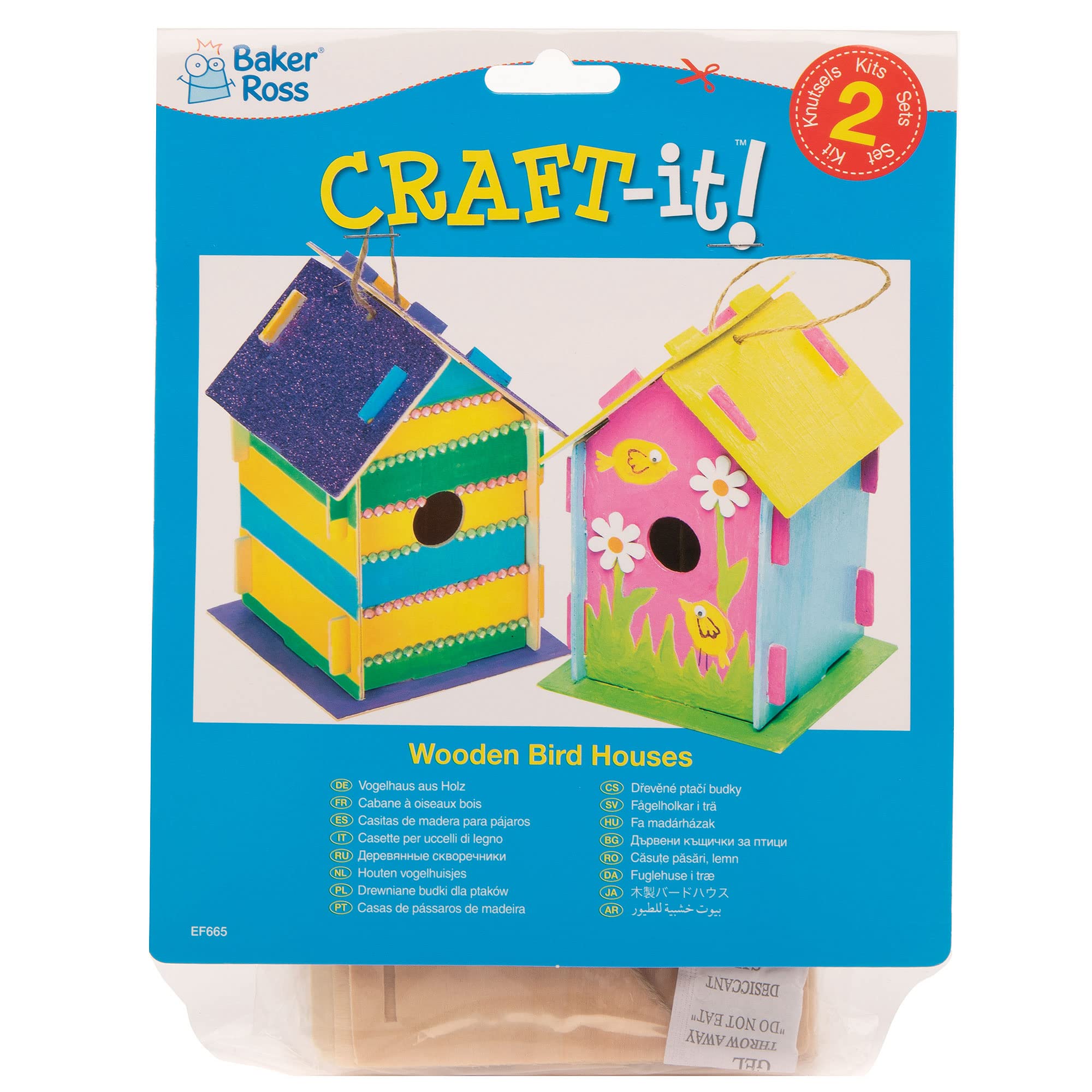Baker Ross Wooden Birdhouse Kits for Kids to Make & Decorate | Pack of 2 | Ages 5+ 7