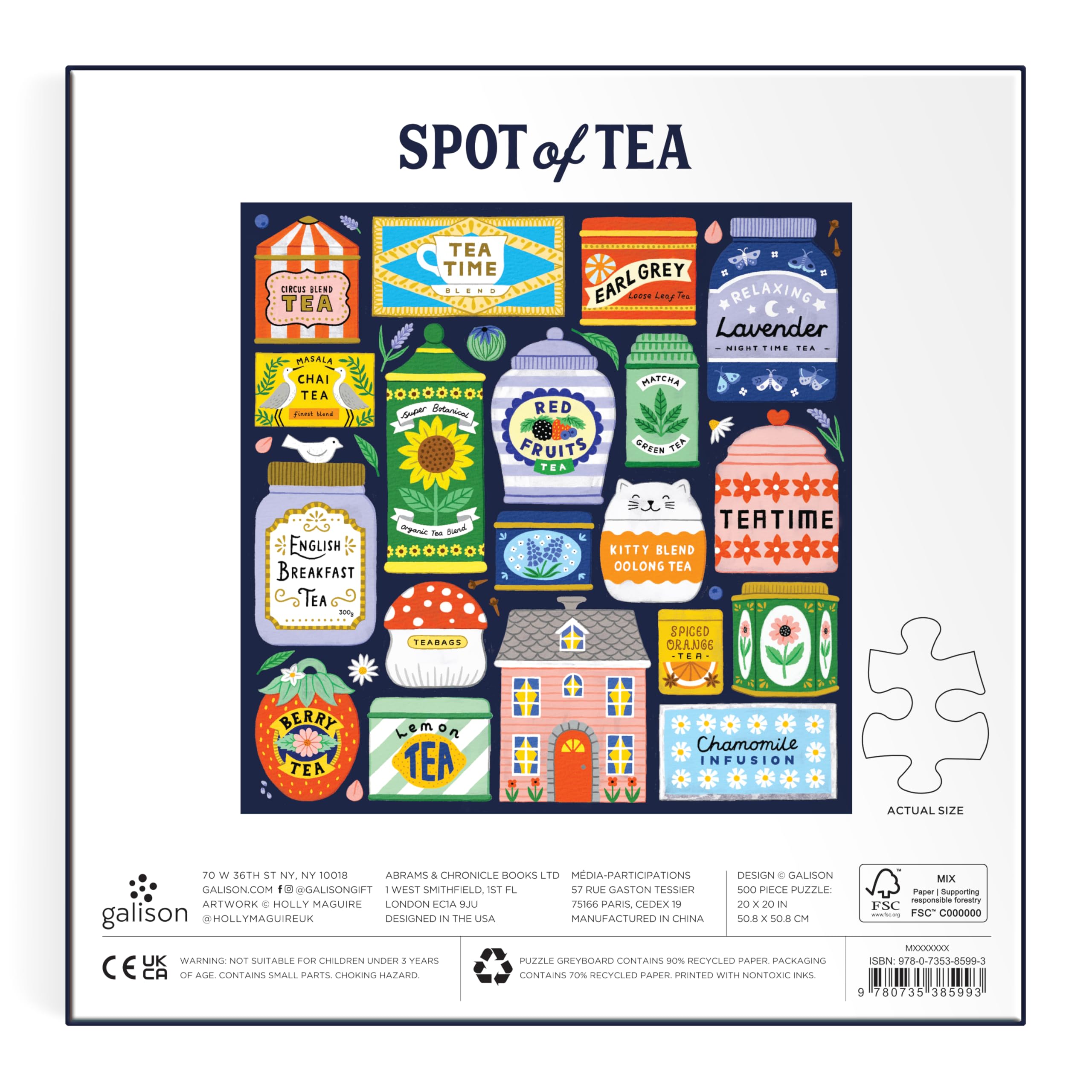 Galison Spot Of Tea 500 Piece Jigsaw Puzzle | 27" x 20" Finished Size | Recycled Materials 3