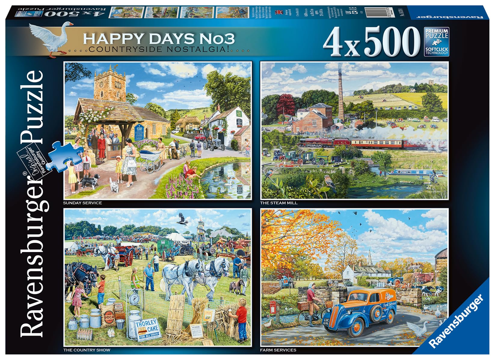 Ravensburger Happy Days No.3 Countryside Nostalgia 4x 500 Piece Jigsaw Puzzles | Adults and Kids 10+
