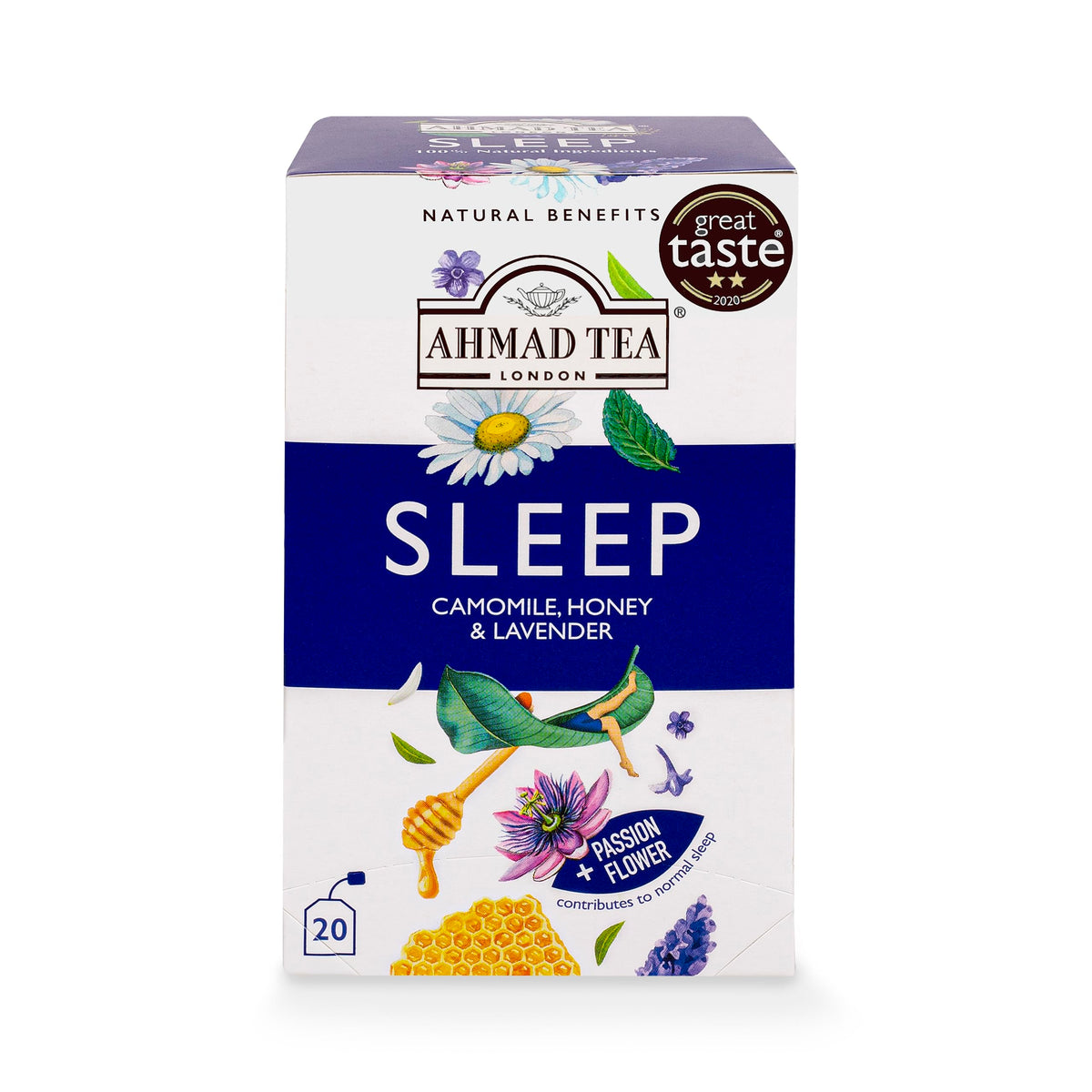 Ahmad Tea Natural Benefit Herbal Tea, Camomile, Honey & Lavender Sleep Infusion - 100 Teabags