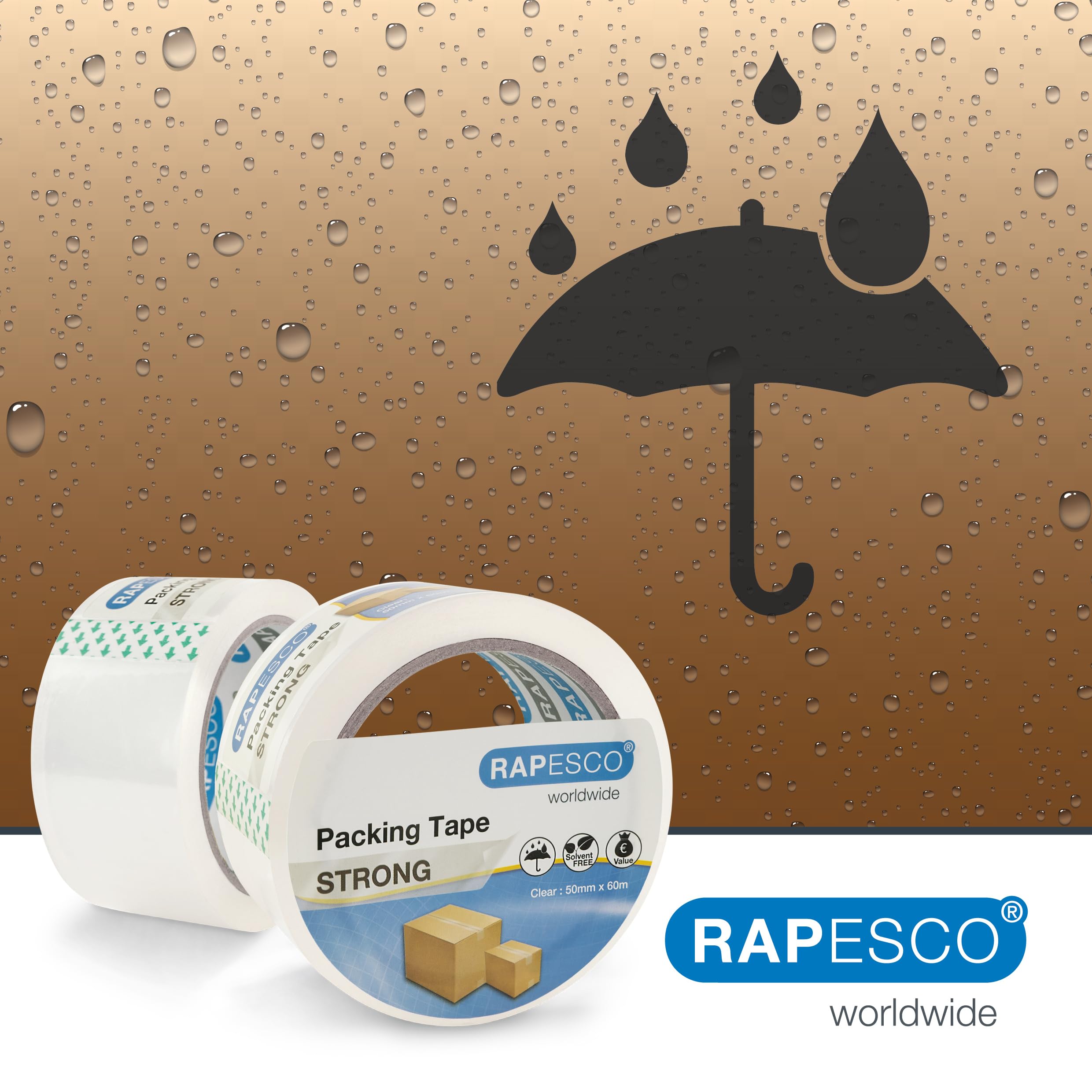 RAPESCO Strong Packing Tape 1751 - Clear, 50mm x 60m, 3 Rolls | Moisture Resistant 3