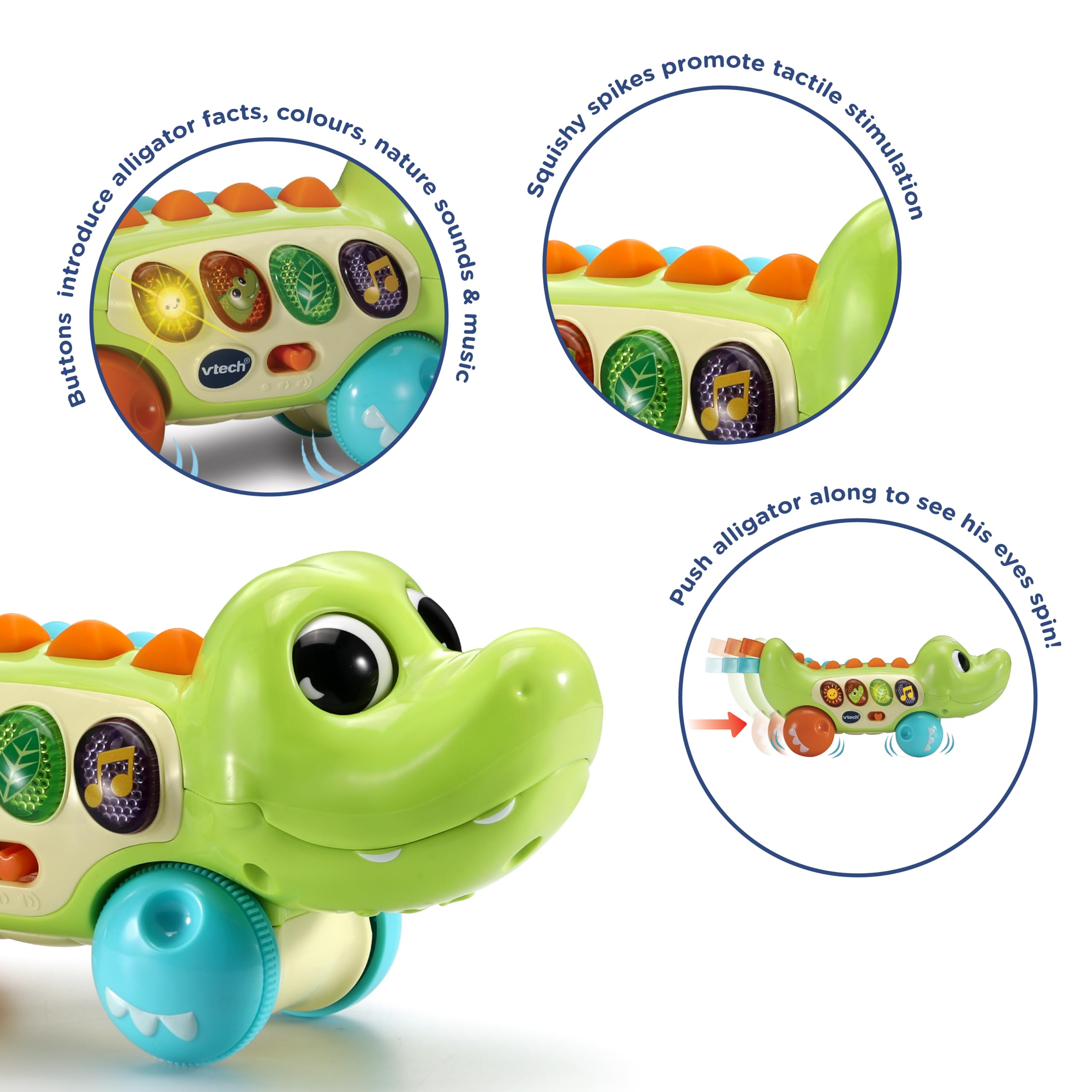 VTech Squishy Spikes Alligator - Interactive Push Along Toy for 6 Months+ 7