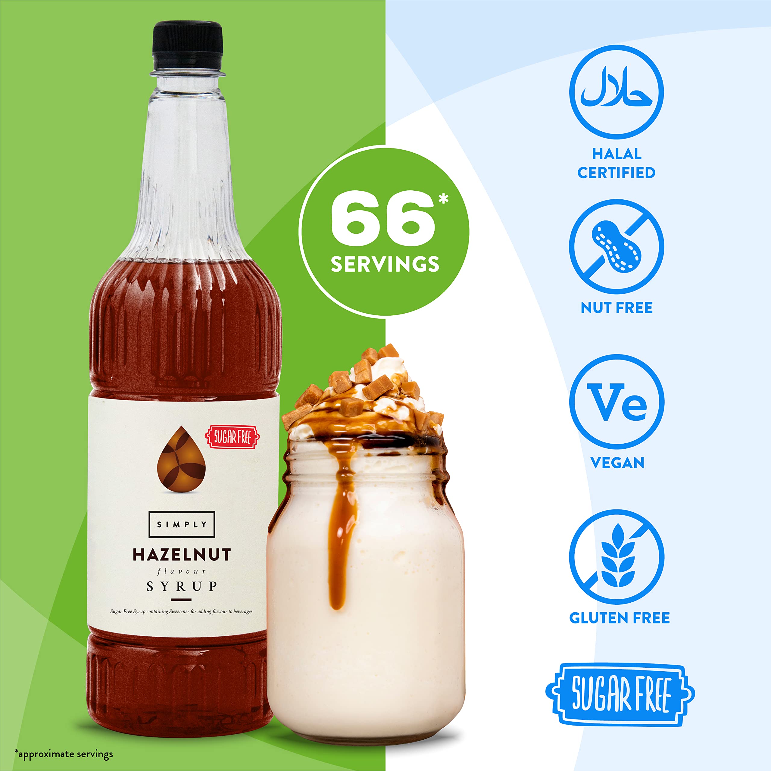 Simply Sugar Free Hazelnut Syrup - Low Calorie, Vegan, Nut Free | 1 l Liquid 2