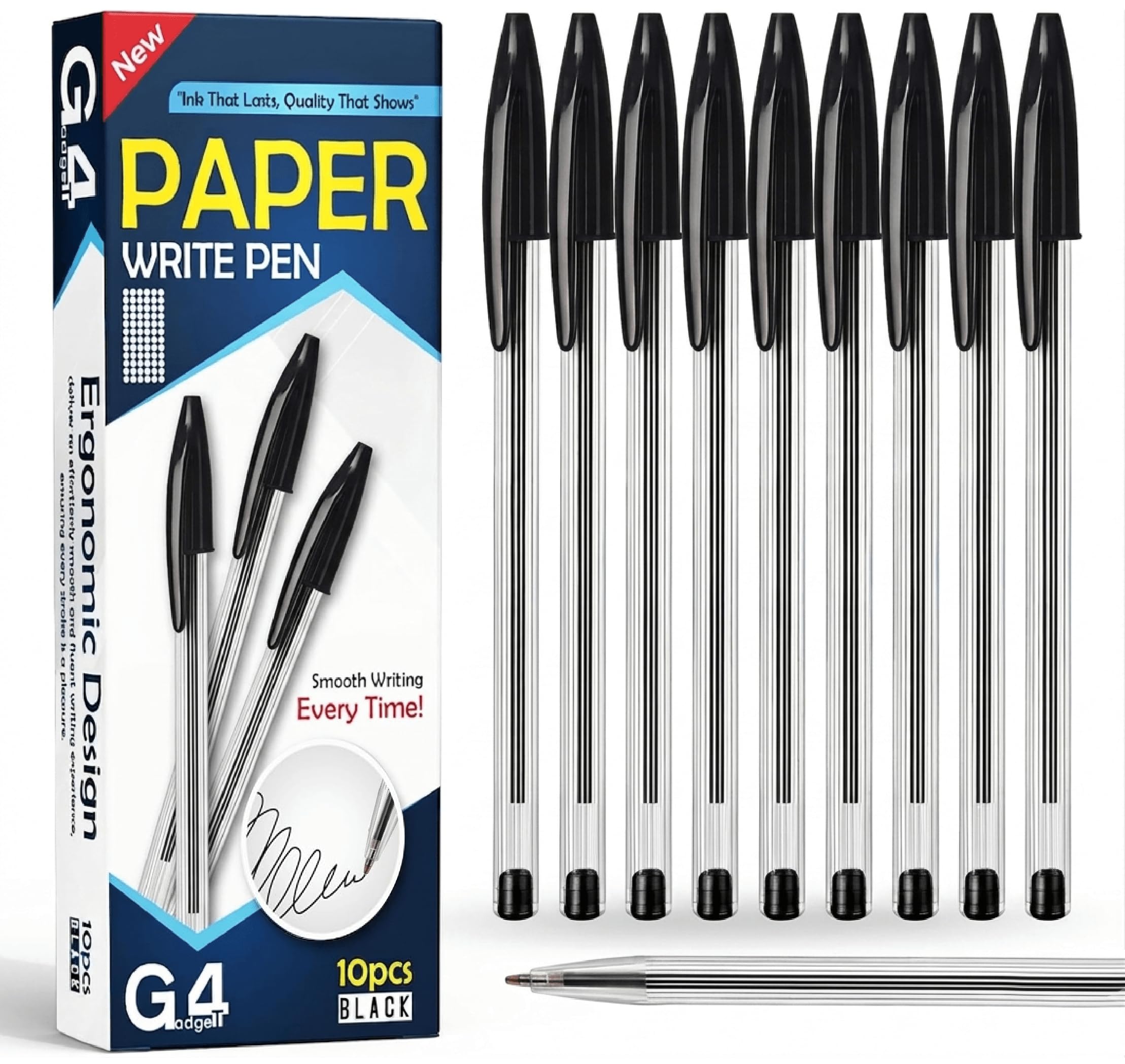 G4GADGET Premium Ballpoint Pens - Pack of 10 Black Ink Medium Tip | 0.5mm Line | Ergonomic Grip 1