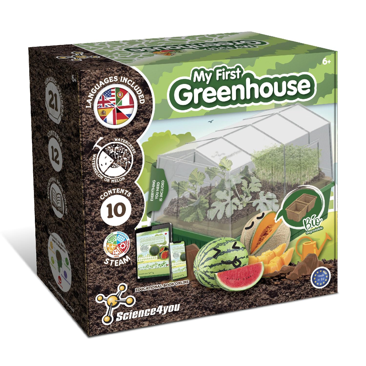 Science4you Small Greenhouse for Kids - Grow Kit with Watermelon, Melon & Watercress Seeds for Children 6+