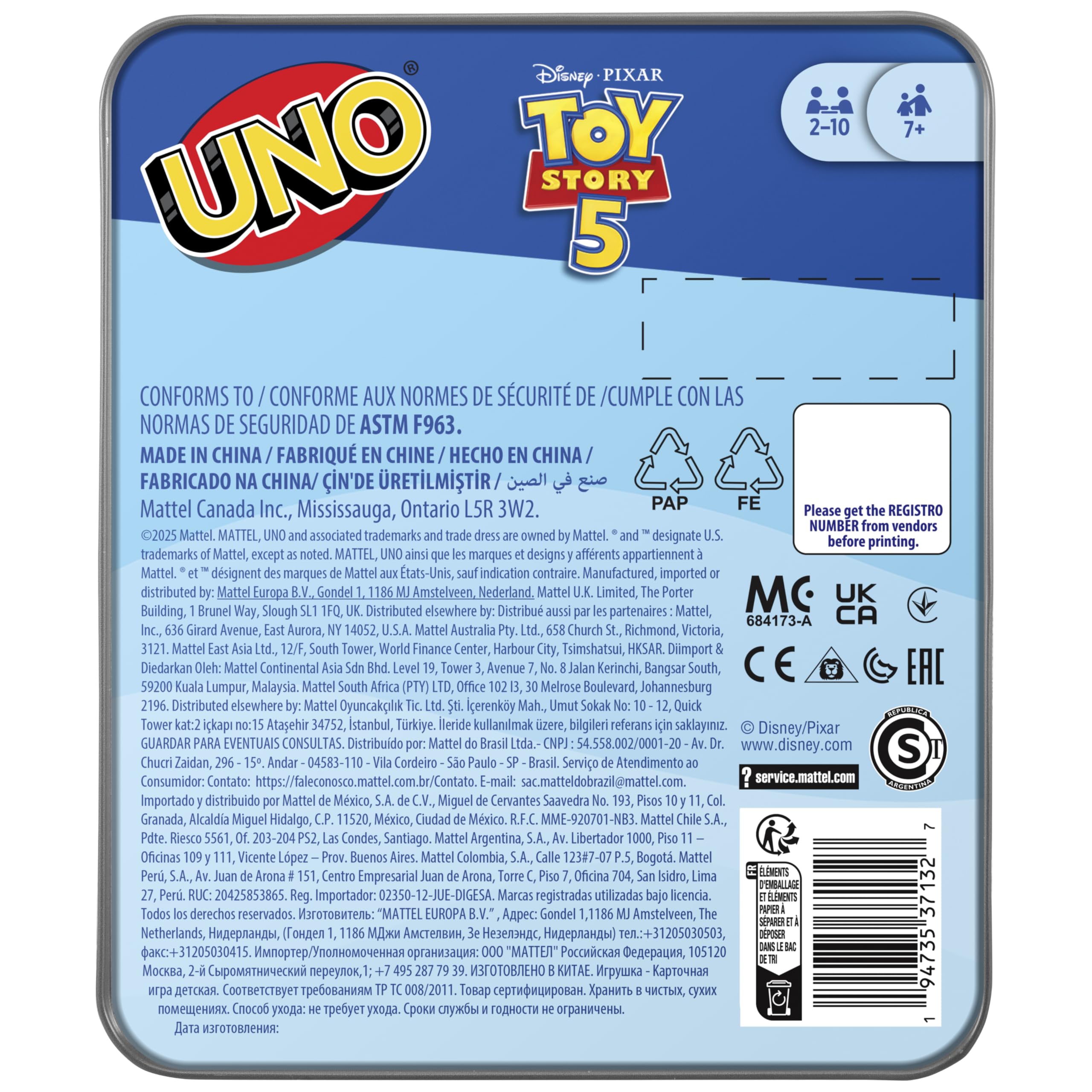 Mattel Games UNO Disney and Pixar Toy Story 5 Card Game | 2-10 Players | Ages 7+ 6