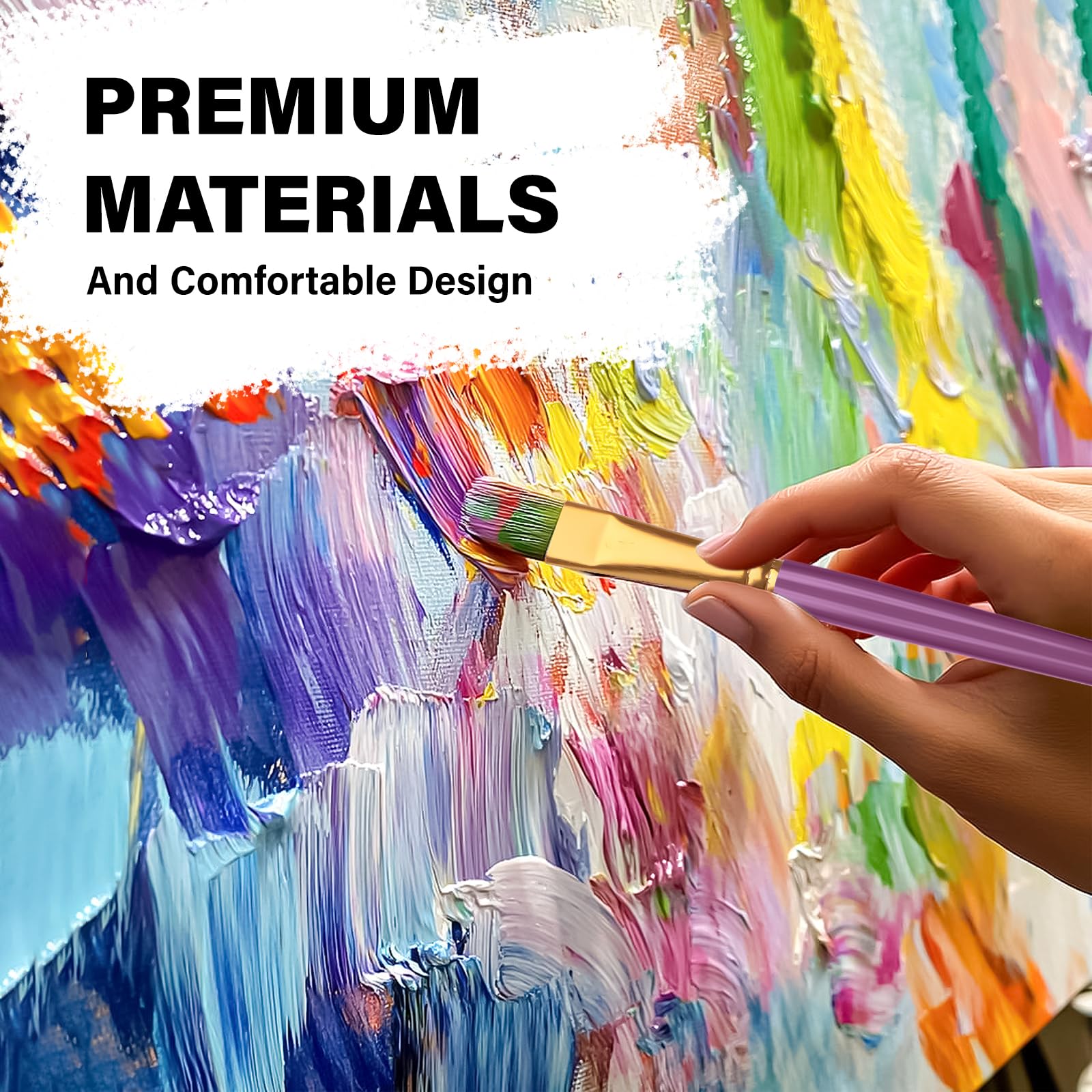 Admygo 20 PCS Paint Brush Set - Nylon Hair, Flat Art Brushes for Watercolor & Oil 5