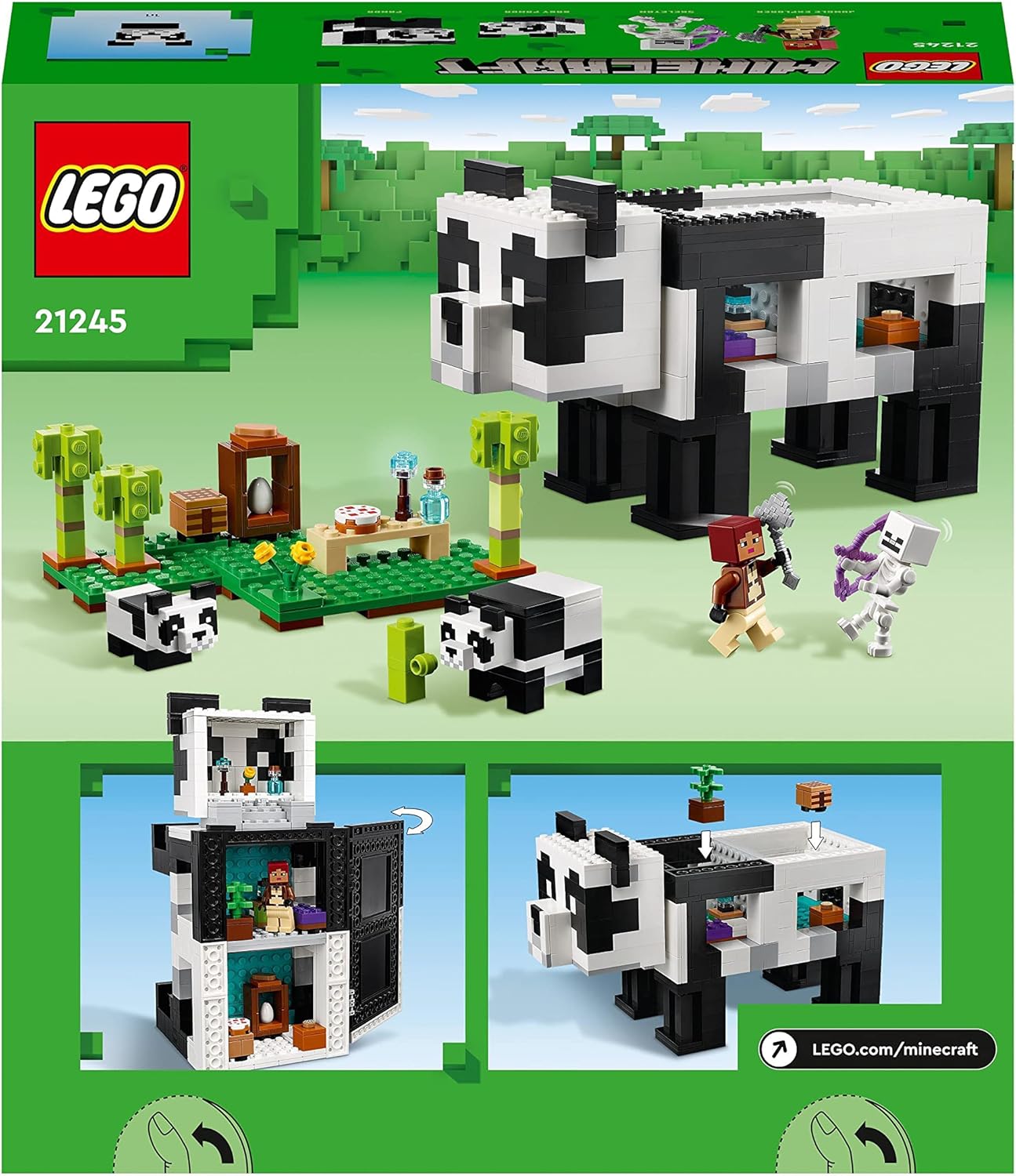 LEGO 21245 Minecraft The Panda Haven Set - 3-Floor Movable Panda House Playset for Kids 8+