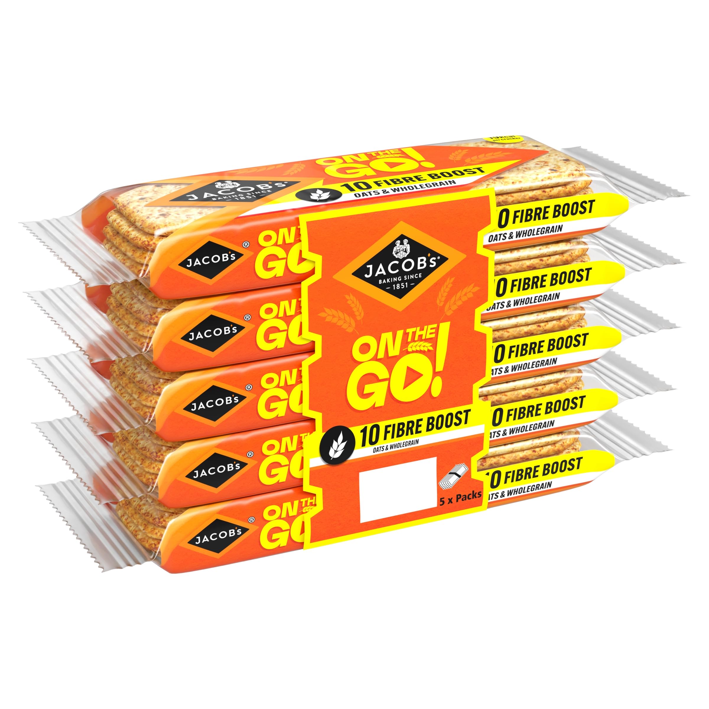 JACOB'S On The Go Fibre Boost Oats & Wholegrain Crackers - 5 x 46 g Packs 1