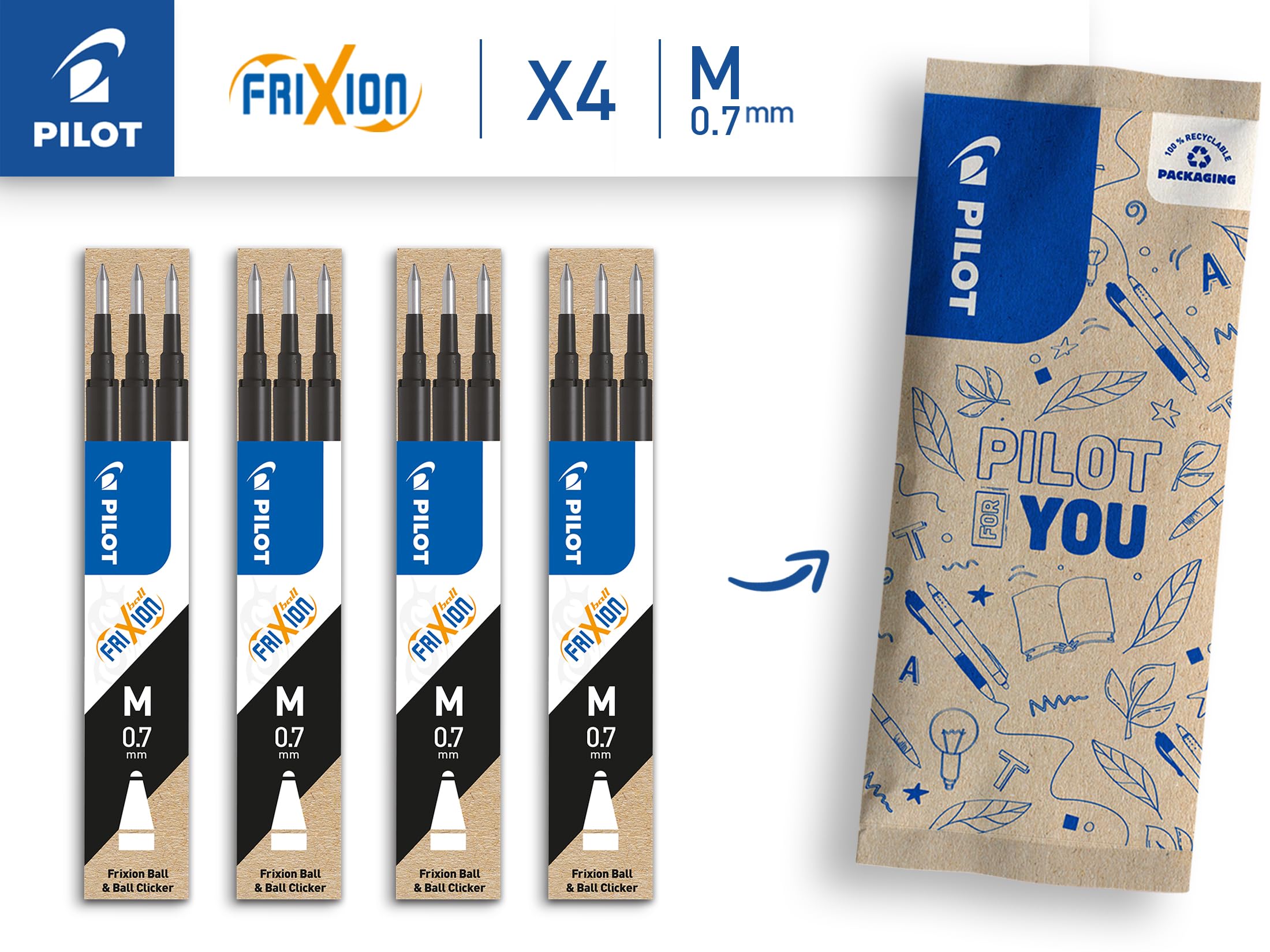 PILOT FriXion Rollerball Refill - Erasable Ink | 0.7mm Tip | 12 Pack Black