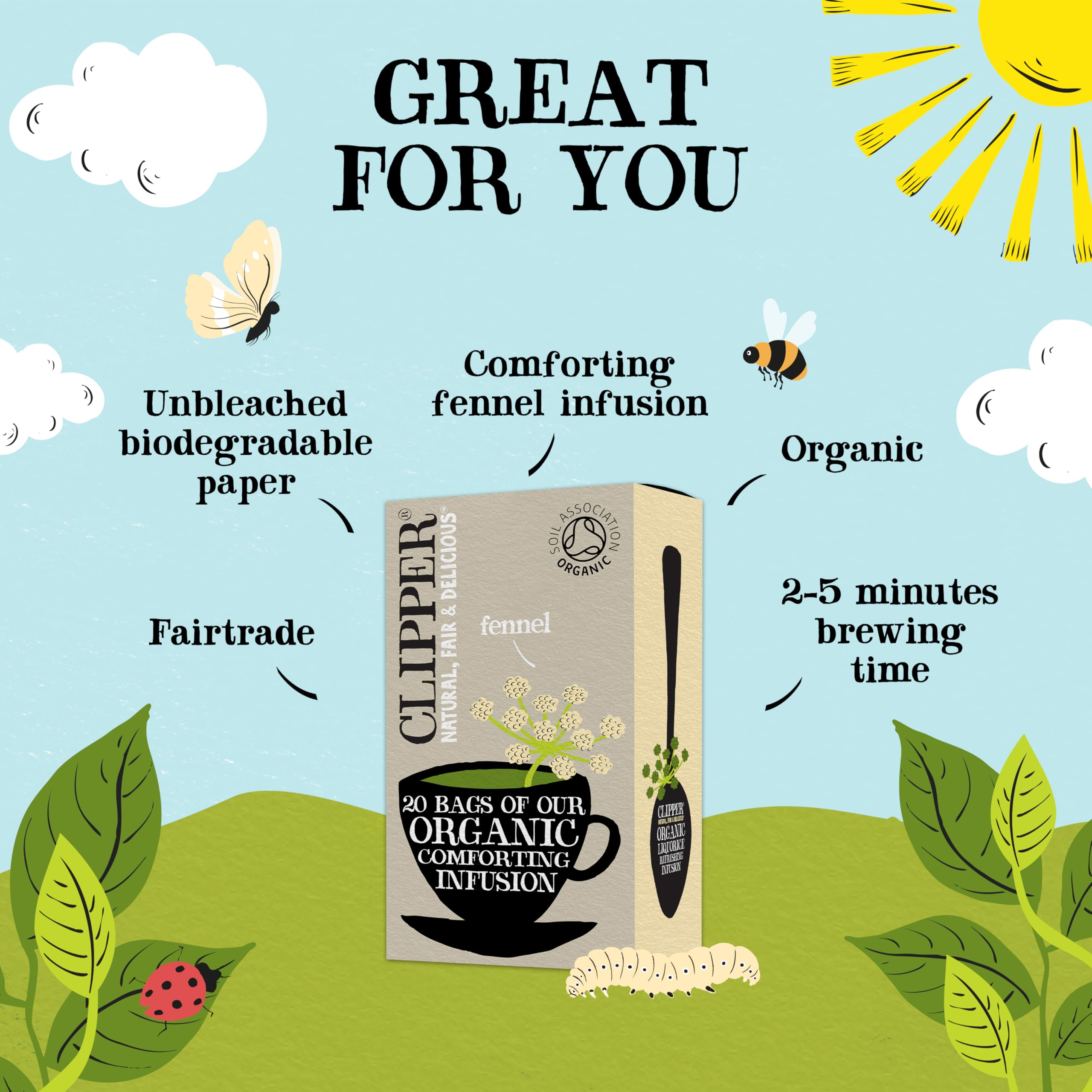 Clipper Natural, Fair & Delicious Organic Fennel Tea Bags - 20 Count, Caffeine Free