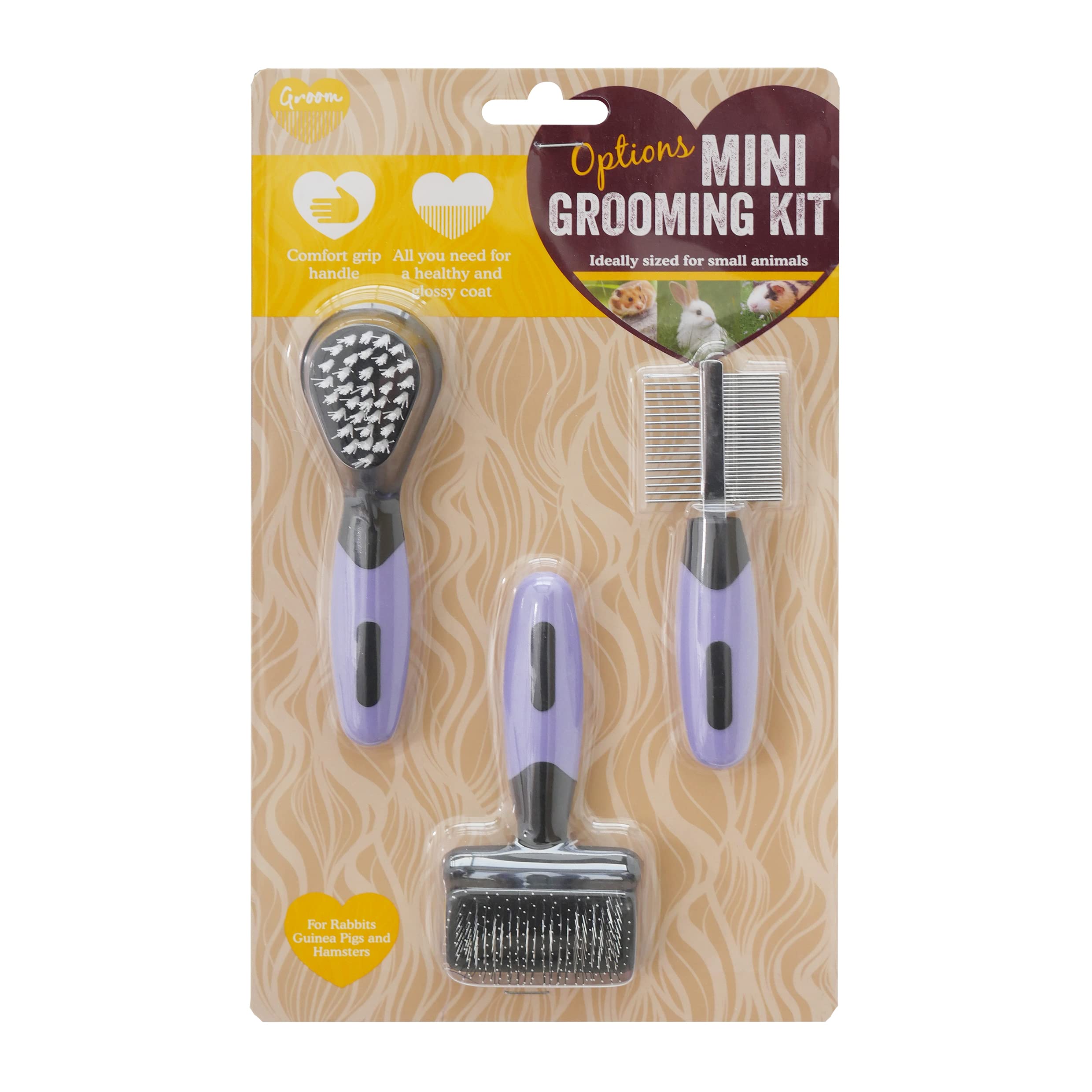Rosewood Options Mini Grooming Set for Dogs | Detangling & Shine Enhancing | Purple Wood Handles