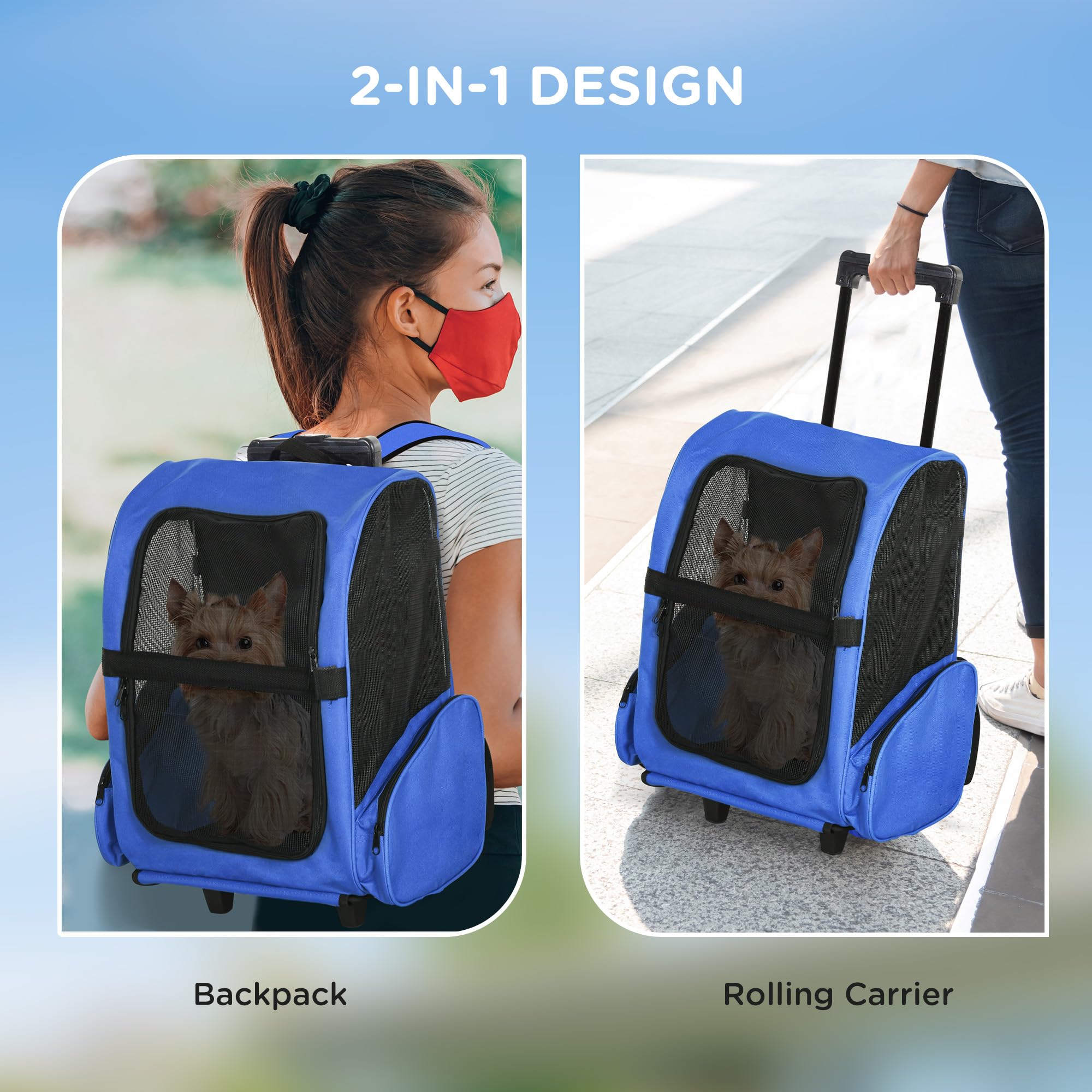 PawHut Pet Travel Backpack - 2-in-1 Trolley & Backpack Design | Water-Resistant | For Pets Under 4kg 4