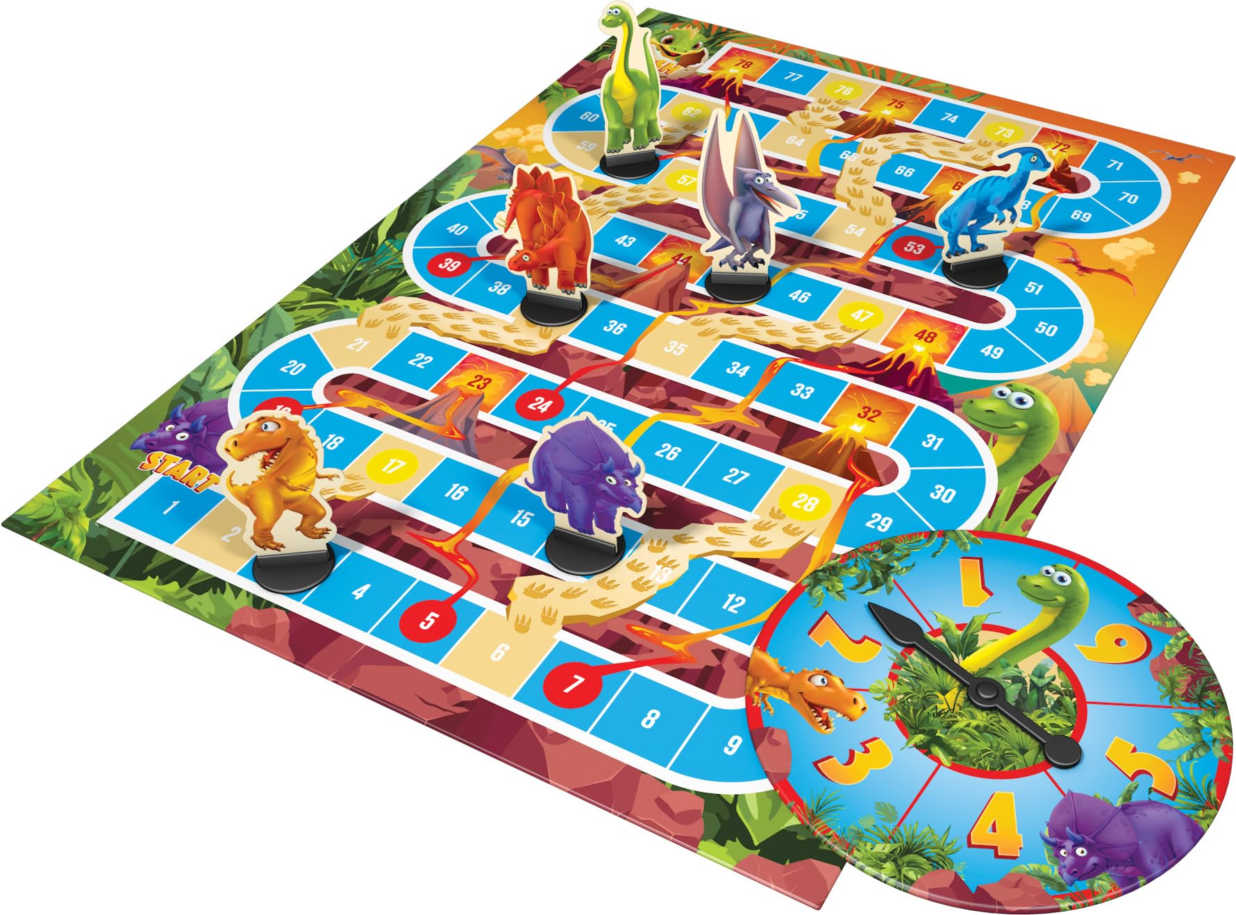 Outset Media Dinosaur Snakes & Ladders Board Game | Ages 3+ | 2-6 Players | No Reading Required