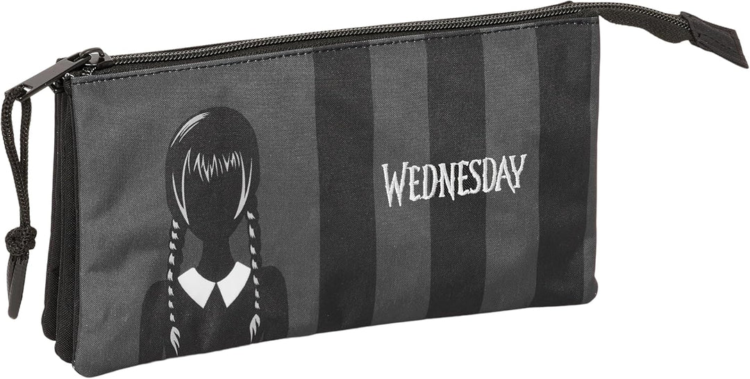 Safta Wednesday – Triple Pencil Case, Durable Kids' School Pencil Organizer with 3 Compartments