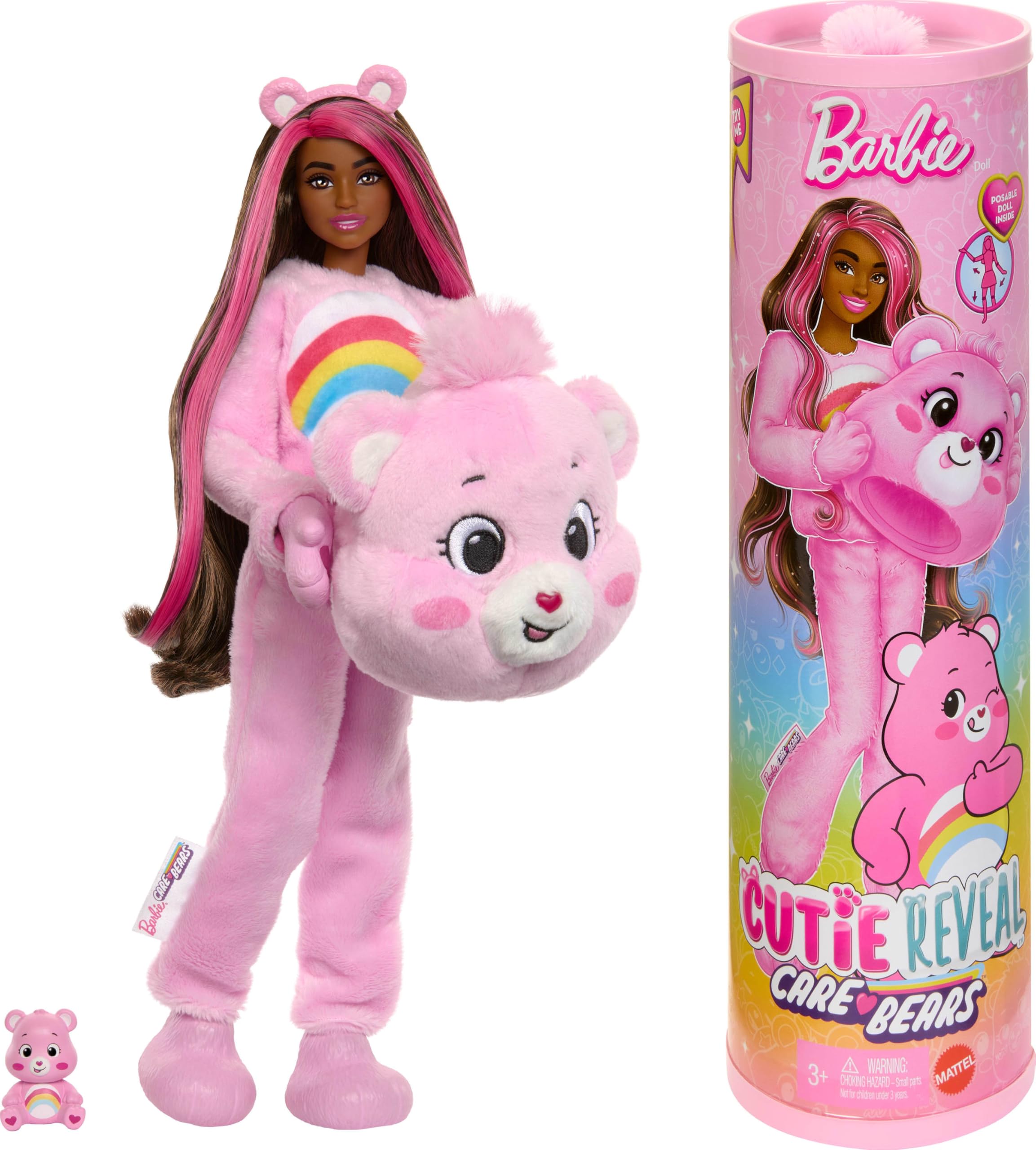 Barbie Cutie Reveal Care Bears Series Doll & Accessories Set - Cheer Bear with Transforming Costume & 10 Surprises