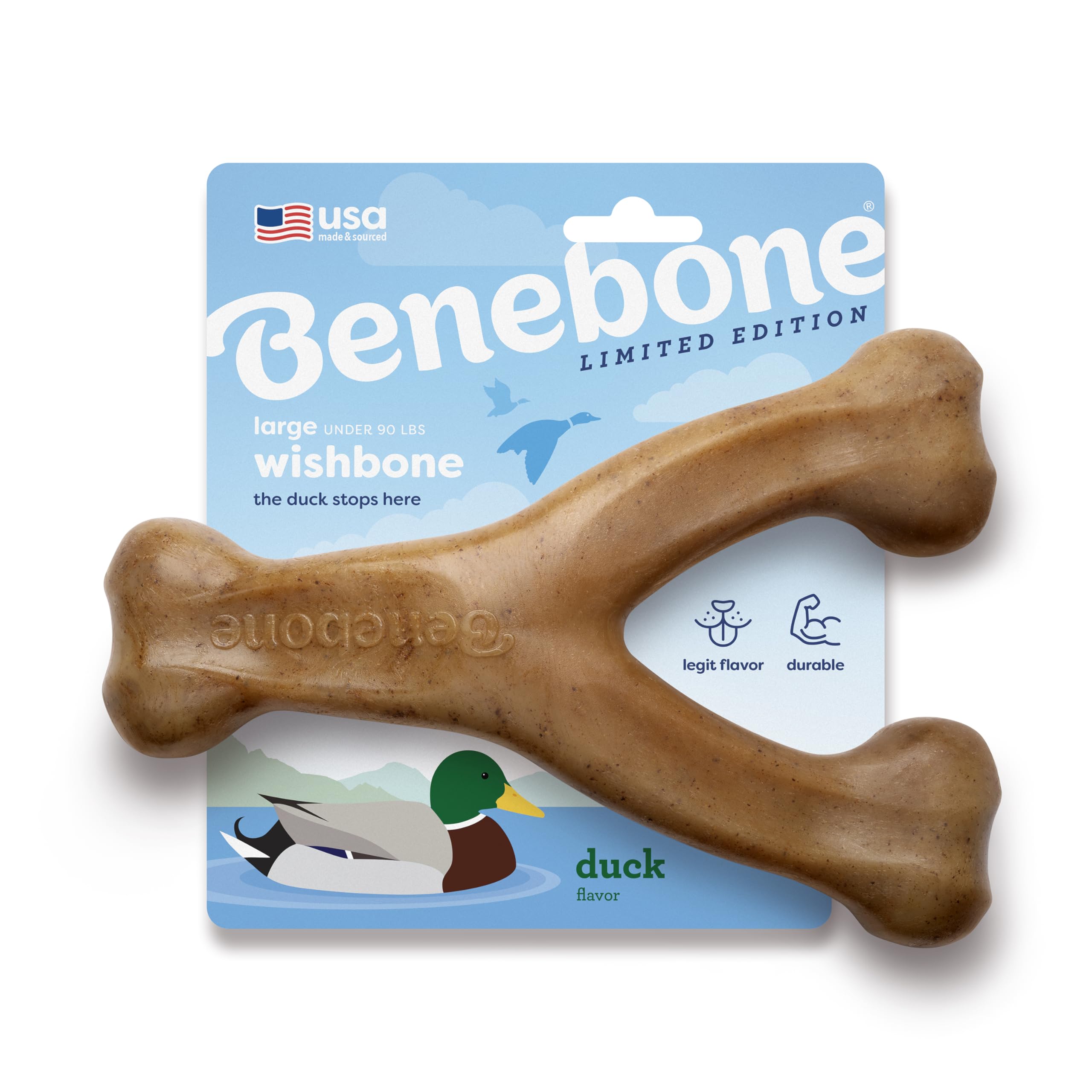 Benebone Wishbone Durable Chew Toy - Limited Edition Duck Flavor | Large Size
